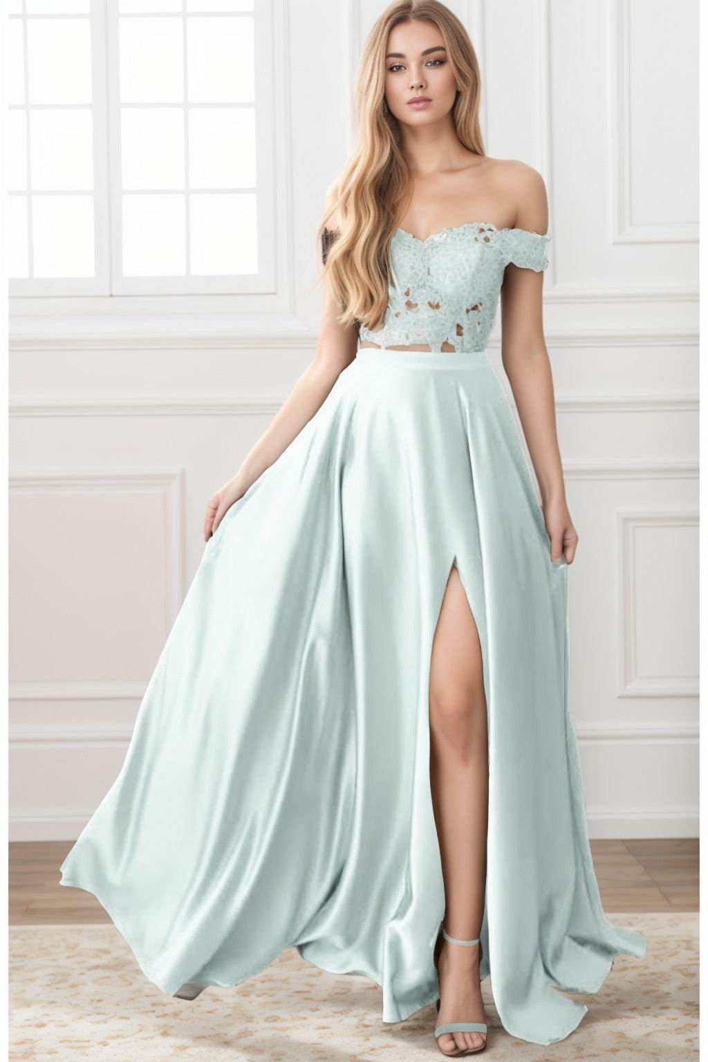 A-Line Sweep-Brush Train Elastic Satin Prom Dress CS0414 - COCOMELODY