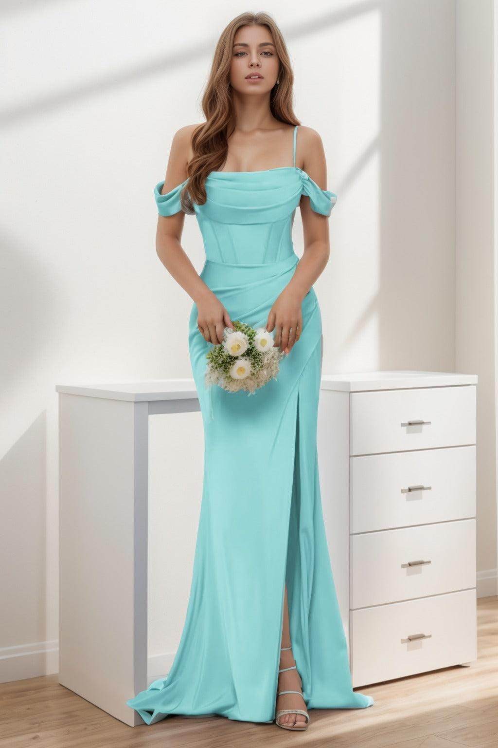 Trumpet-Mermaid Sweep-Brush Train Silk-Like Prom Dress CS0399 - COCOMELODY