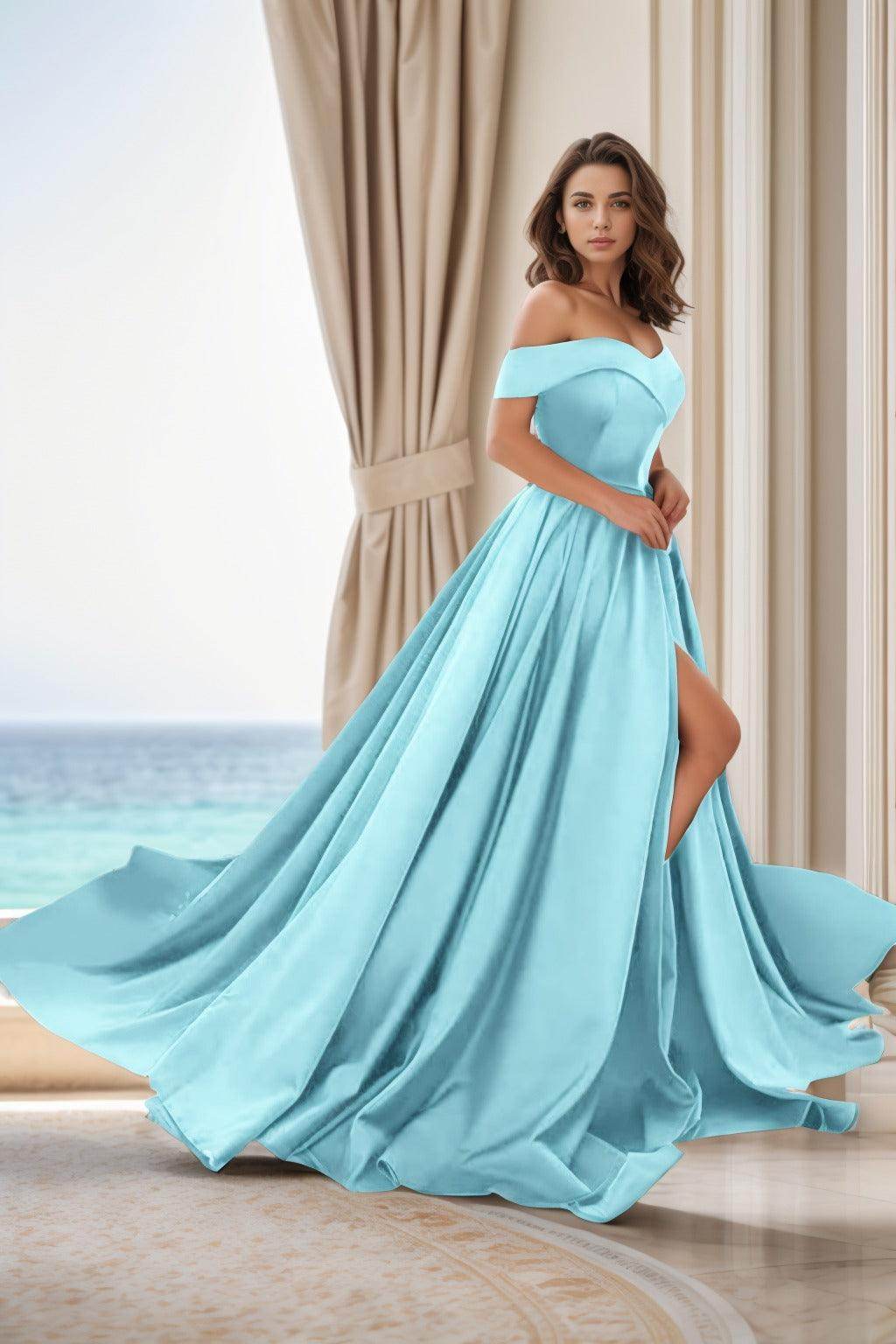 A-Line Court Train Satin Prom Dress CS0405 - COCOMELODY