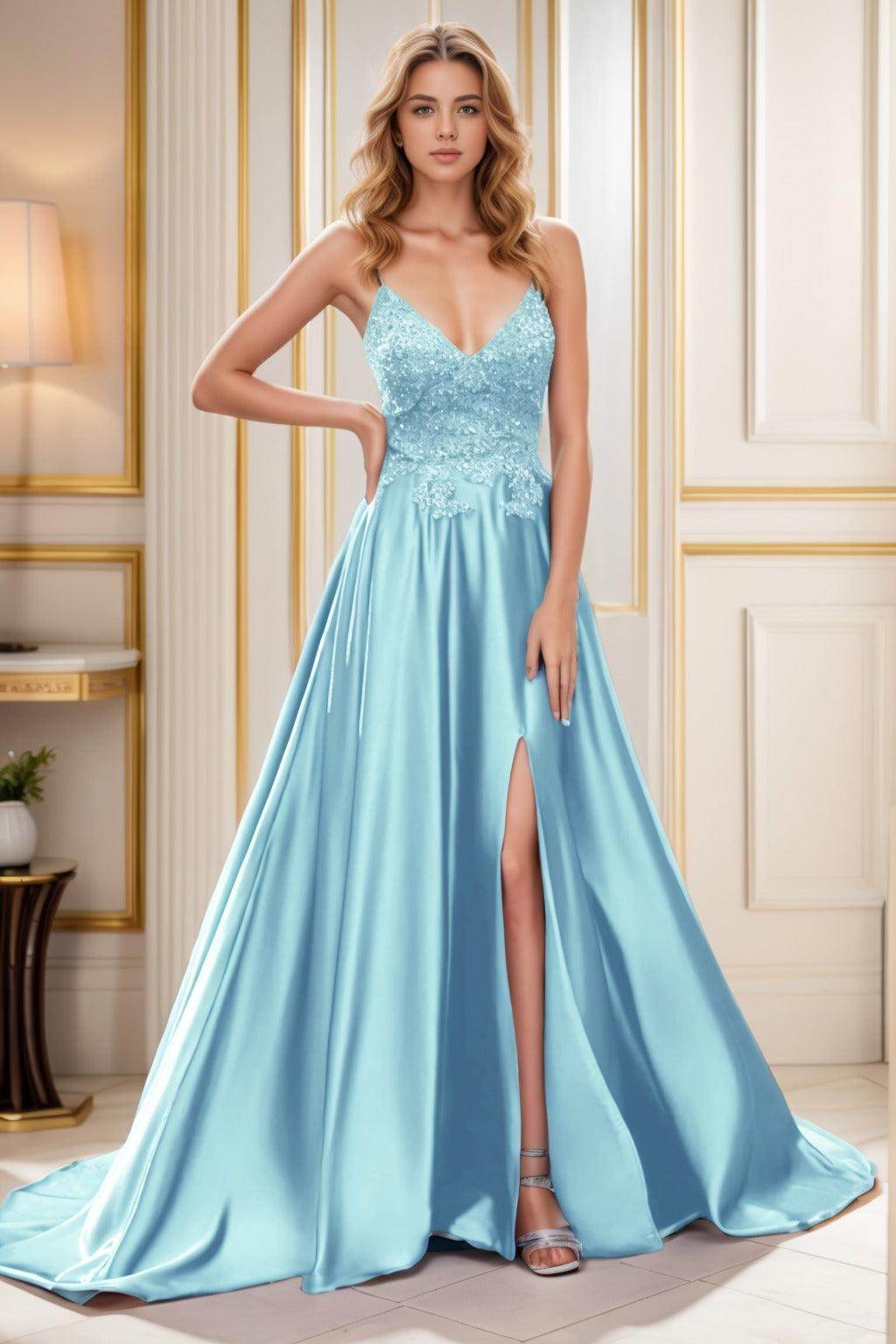 A-Line Court Train Satin Prom Dress CS0460 - COCOMELODY