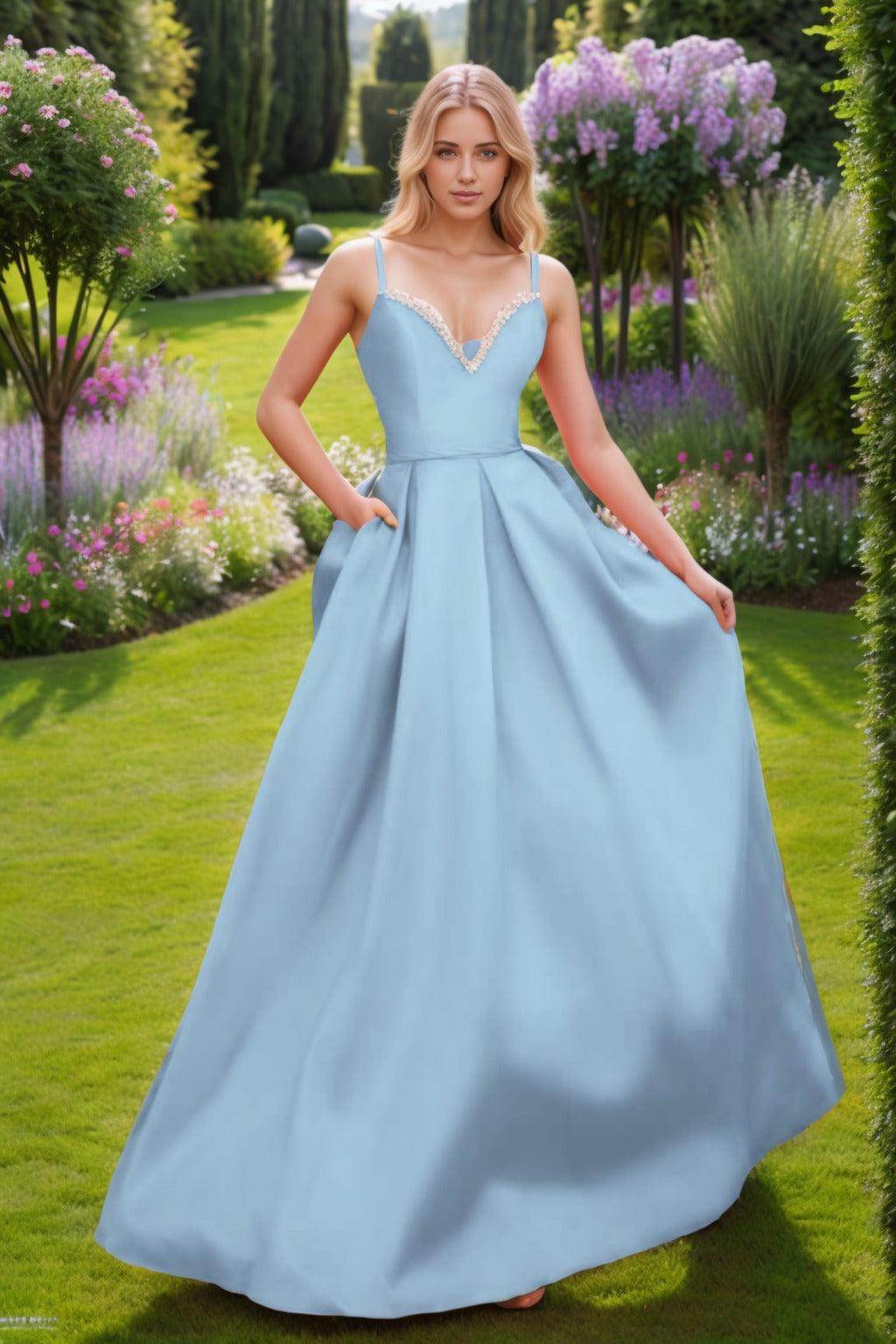 A-Line Floor Length Satin Prom Dress CS0451 - COCOMELODY