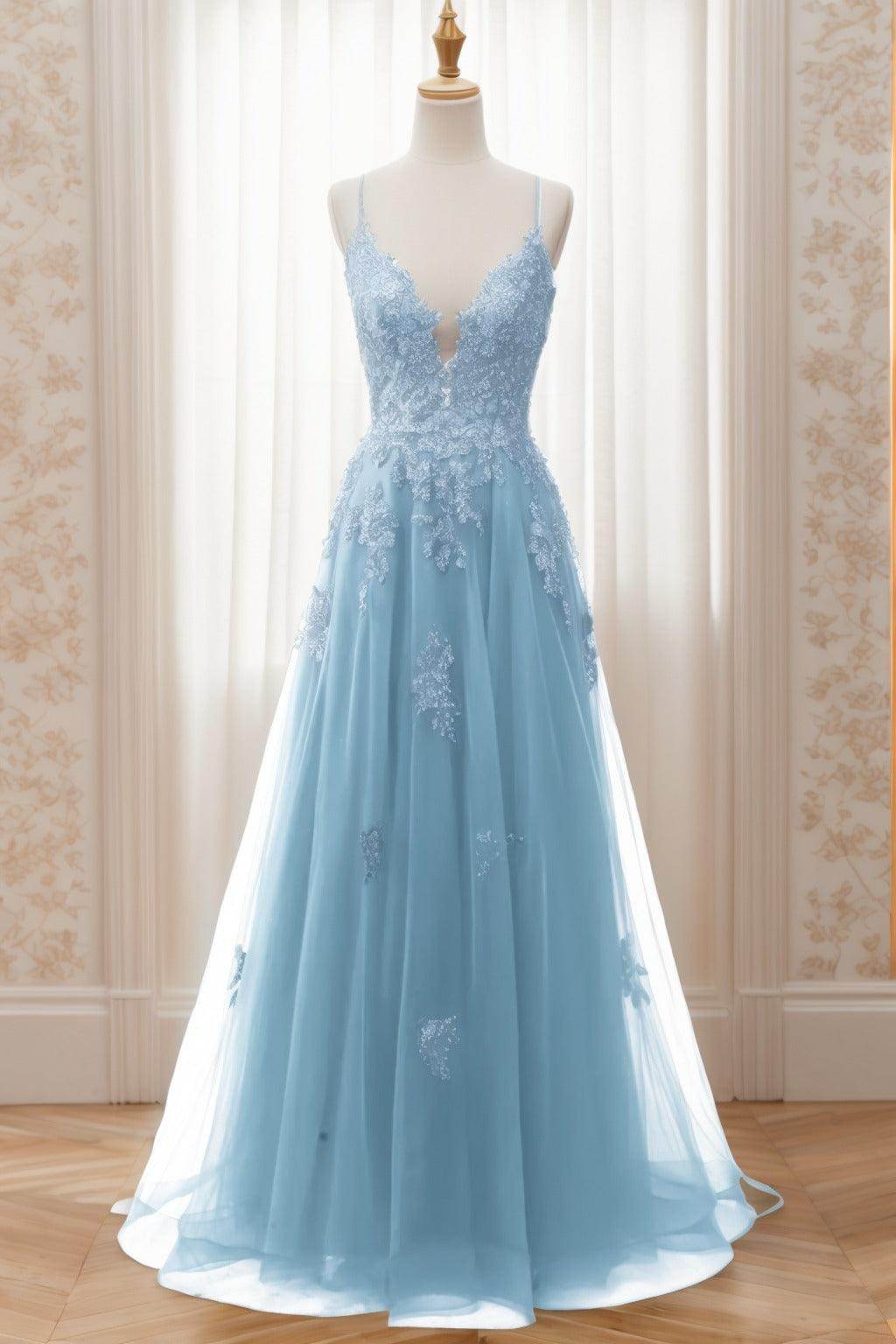 A-Line Sweep-Brush Train Tulle Prom Dress CS0463 - COCOMELODY