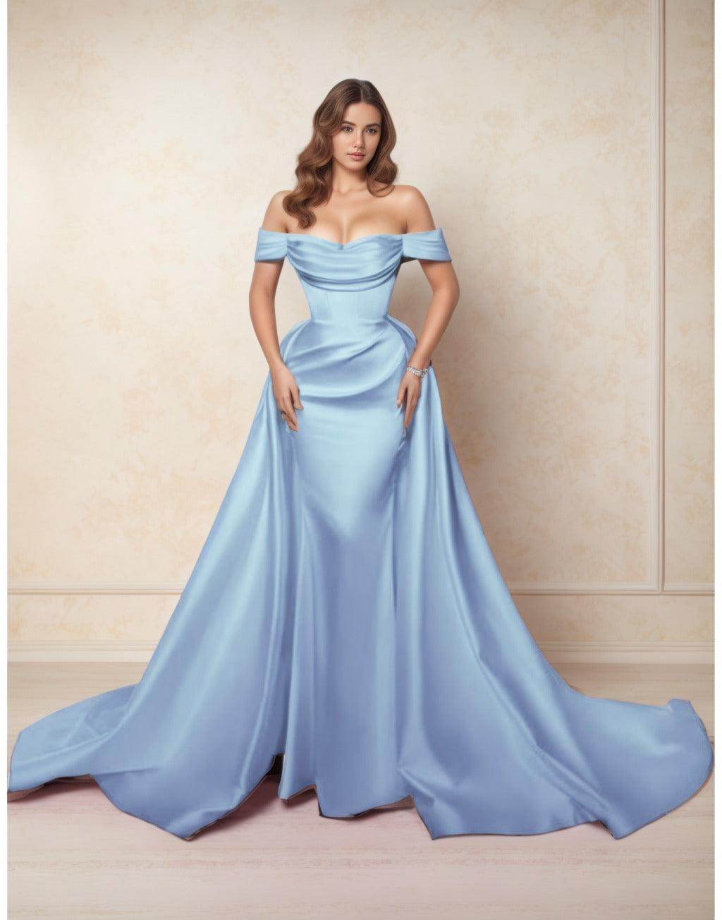 A-Line Chapel Train Satin Prom Dress CS0416 - COCOMELODY