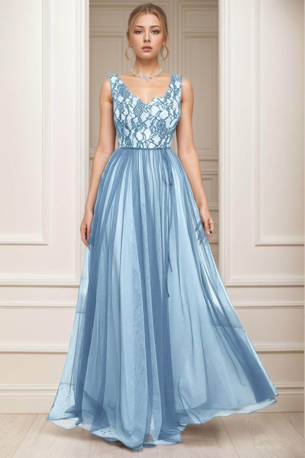 A-Line Sweep-Brush Train Tulle Prom Dress CS0466 - COCOMELODY