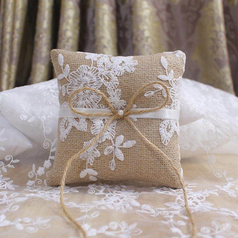 Lace linen bow Ring Pillow 586424559496 - COCOMELODY