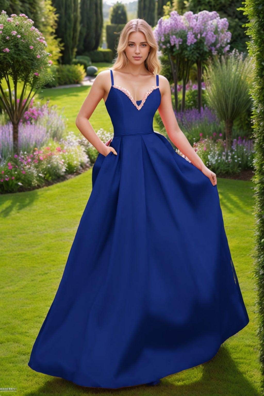 A-Line Floor Length Satin Prom Dress CS0451 - COCOMELODY