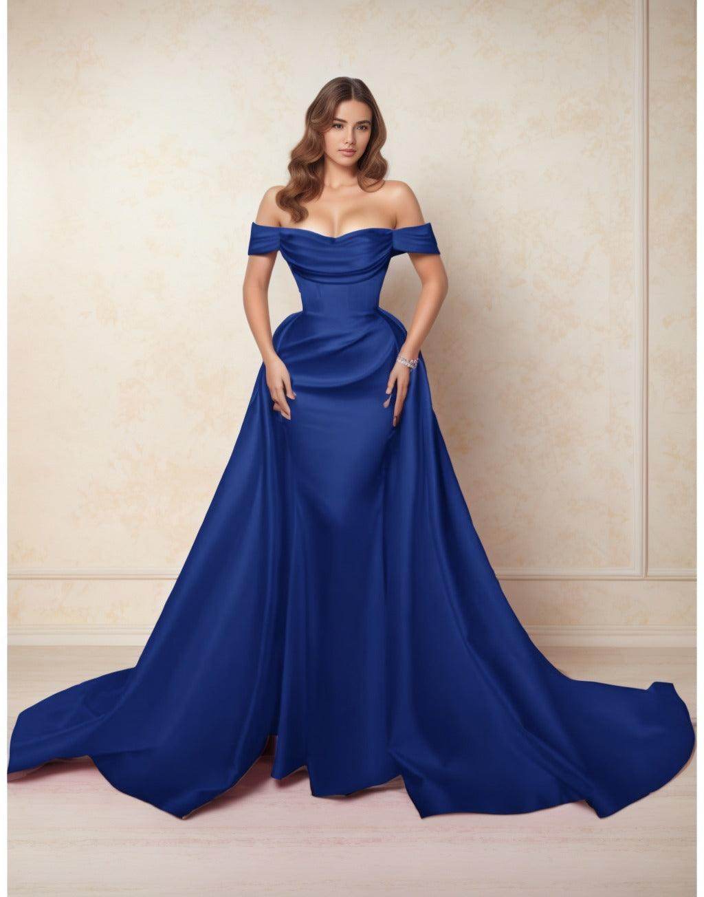 A-Line Chapel Train Satin Prom Dress CS0416 - COCOMELODY