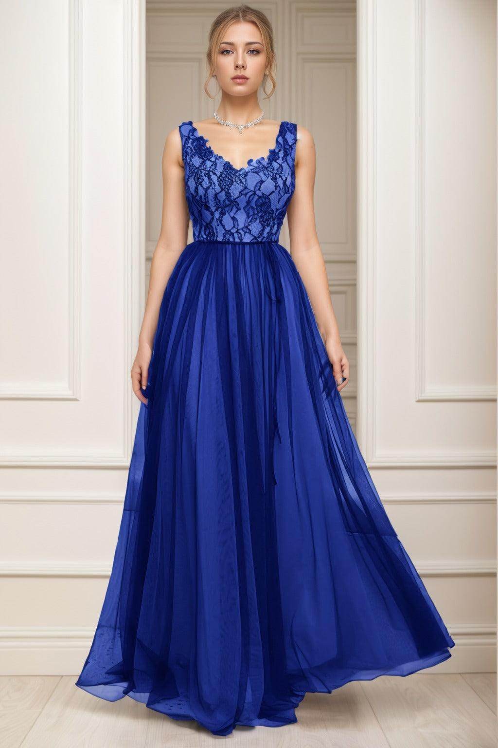 A-Line Sweep-Brush Train Tulle Prom Dress CS0466 - COCOMELODY