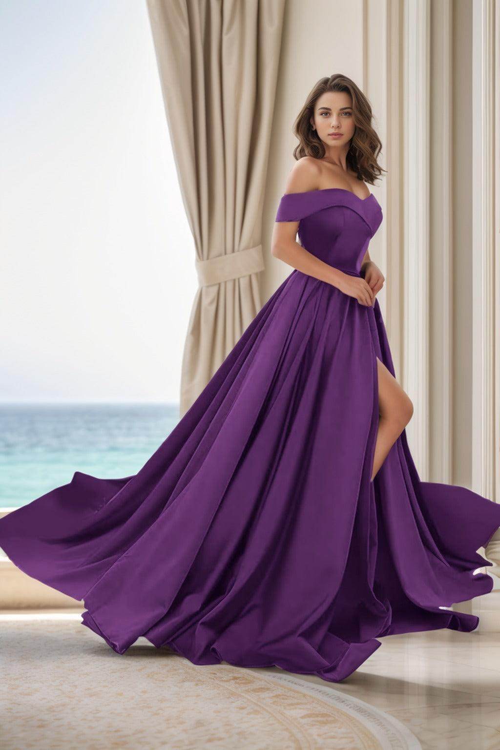 A-Line Court Train Satin Prom Dress CS0405 - COCOMELODY