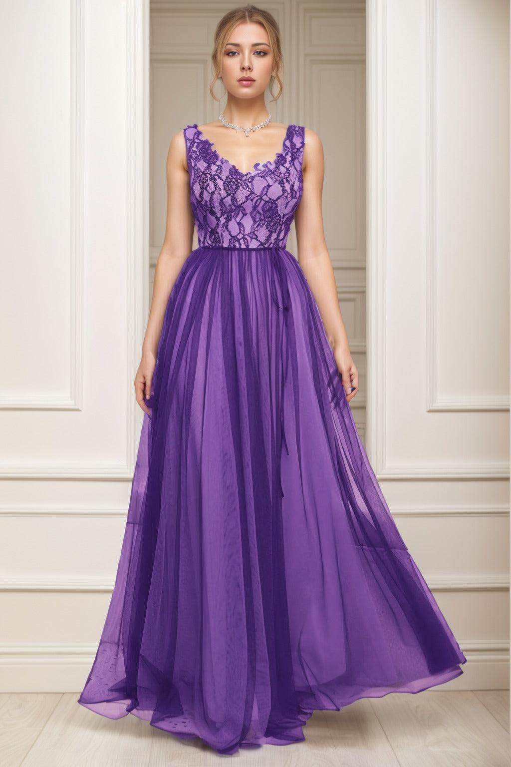 A-Line Sweep-Brush Train Tulle Prom Dress CS0466 - COCOMELODY