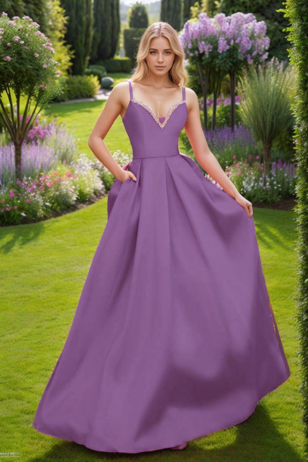 A-Line Floor Length Satin Prom Dress CS0451 - COCOMELODY