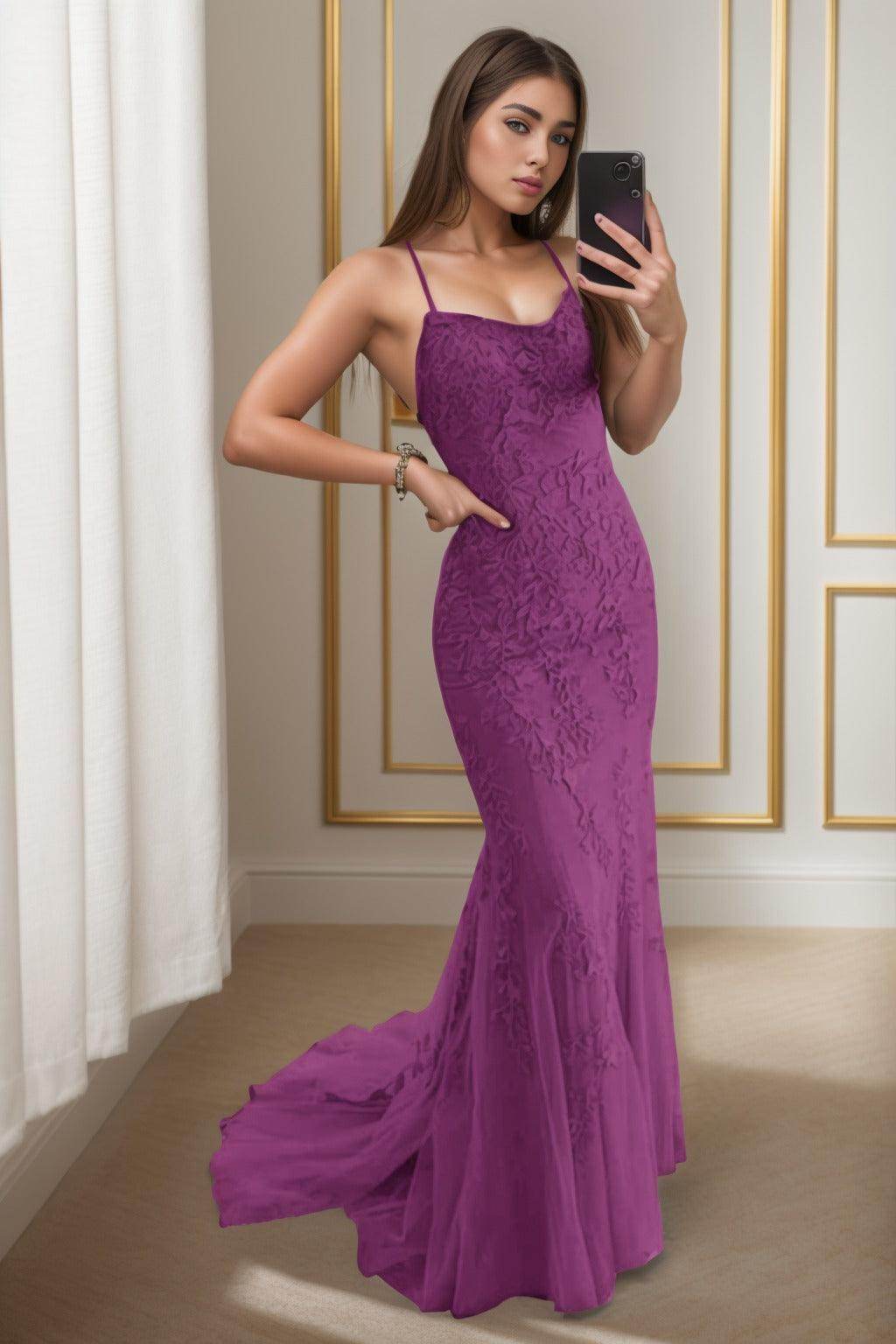 Trumpet-Mermaid Sweep-Brush Train Tulle Prom Dress CS0398 - COCOMELODY