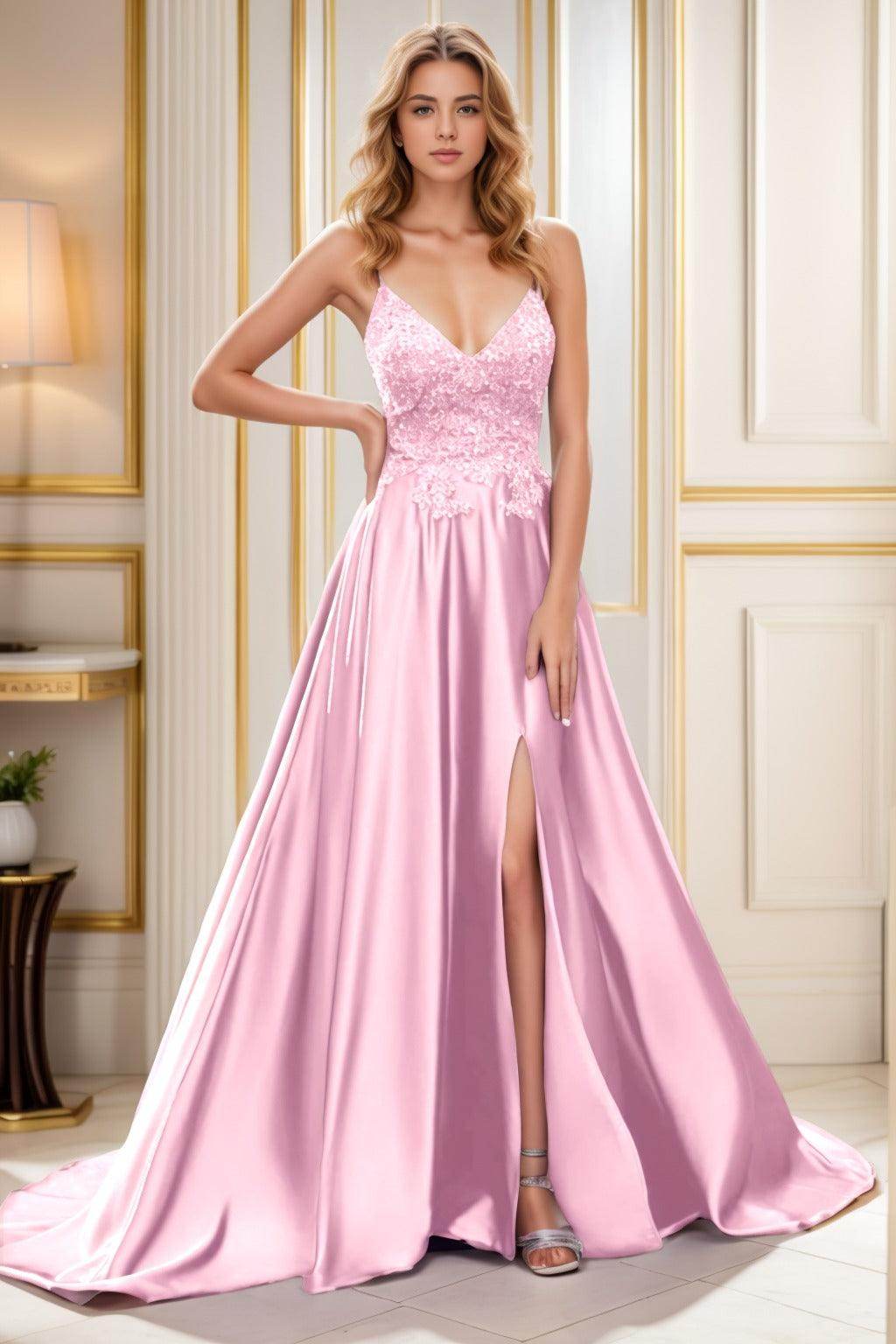 A-Line Court Train Satin Prom Dress CS0460 - COCOMELODY