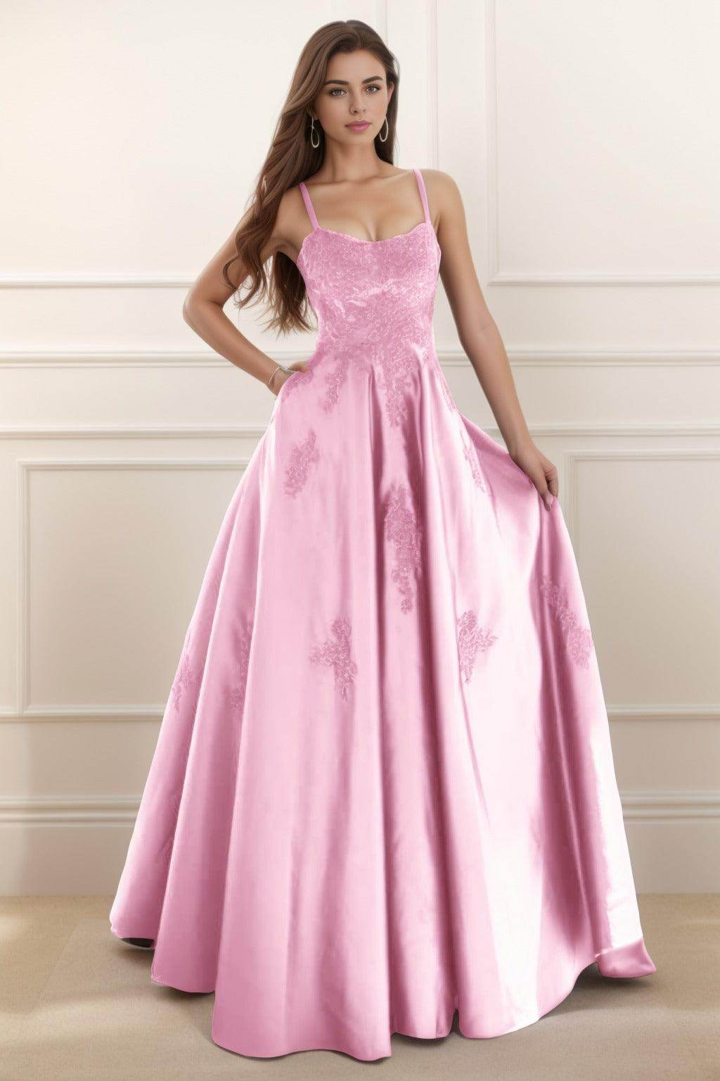 A-Line Floor Length Satin Prom Dress CS0458 - COCOMELODY