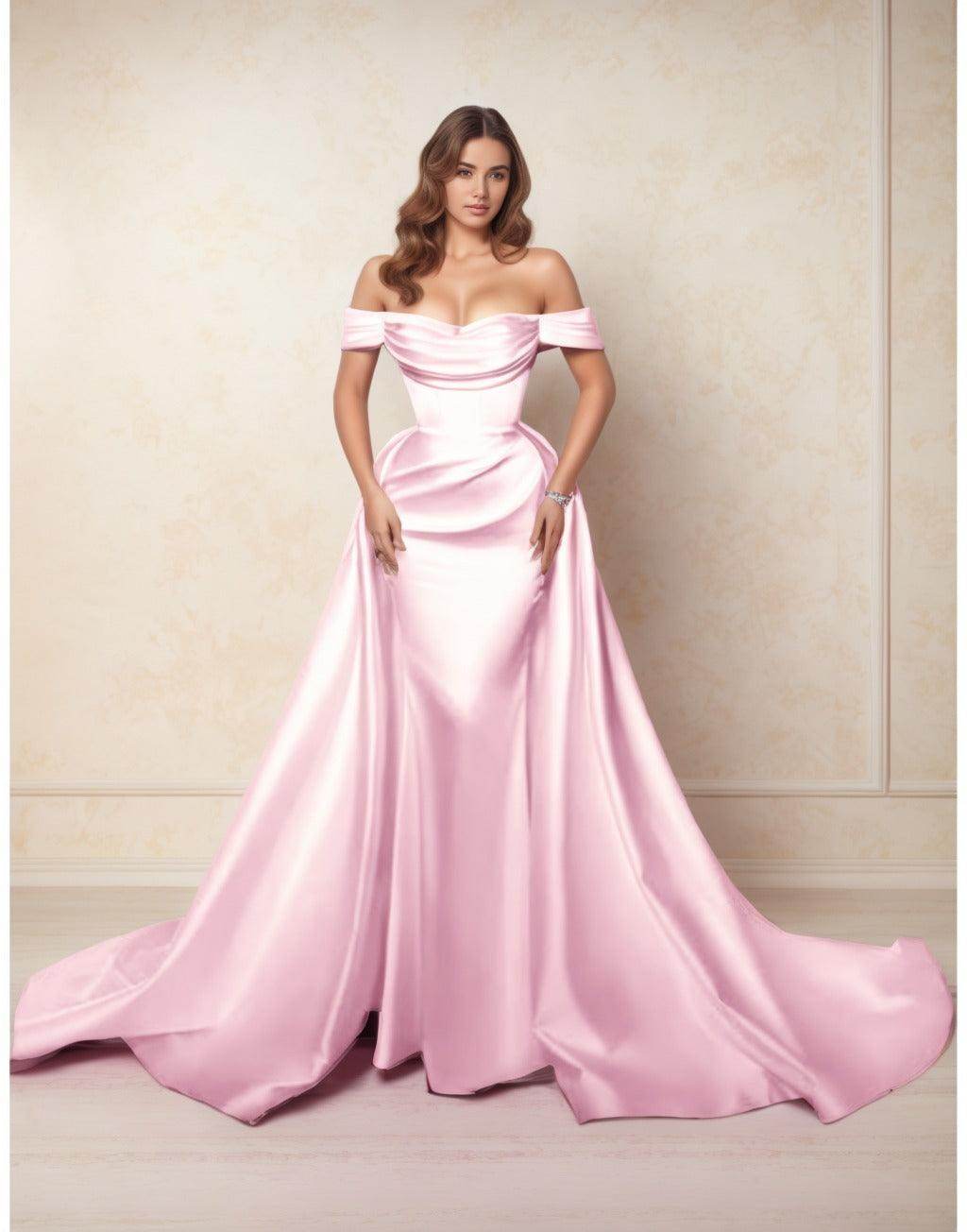 A-Line Chapel Train Satin Prom Dress CS0416 - COCOMELODY