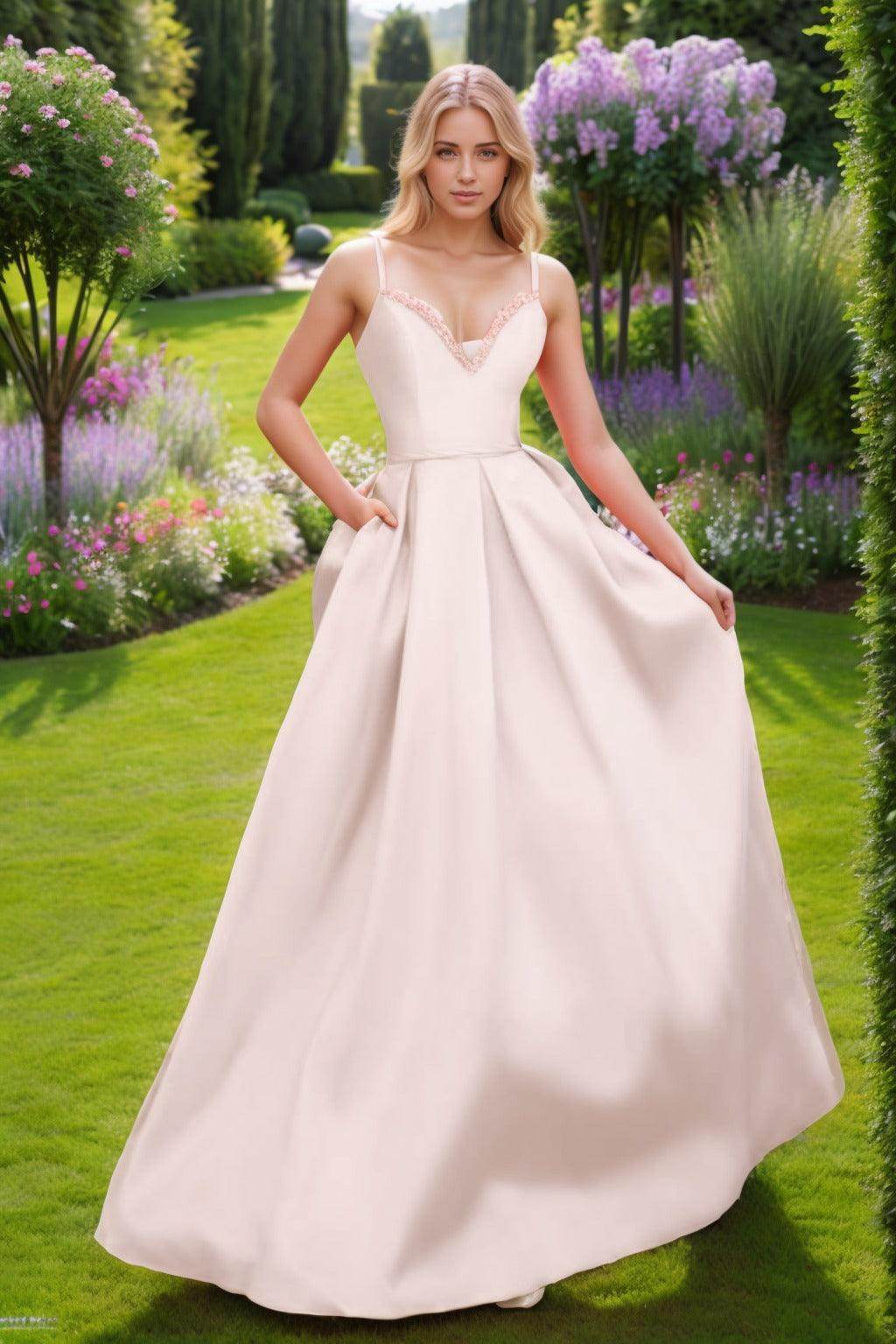 A-Line Floor Length Satin Prom Dress CS0451 - COCOMELODY