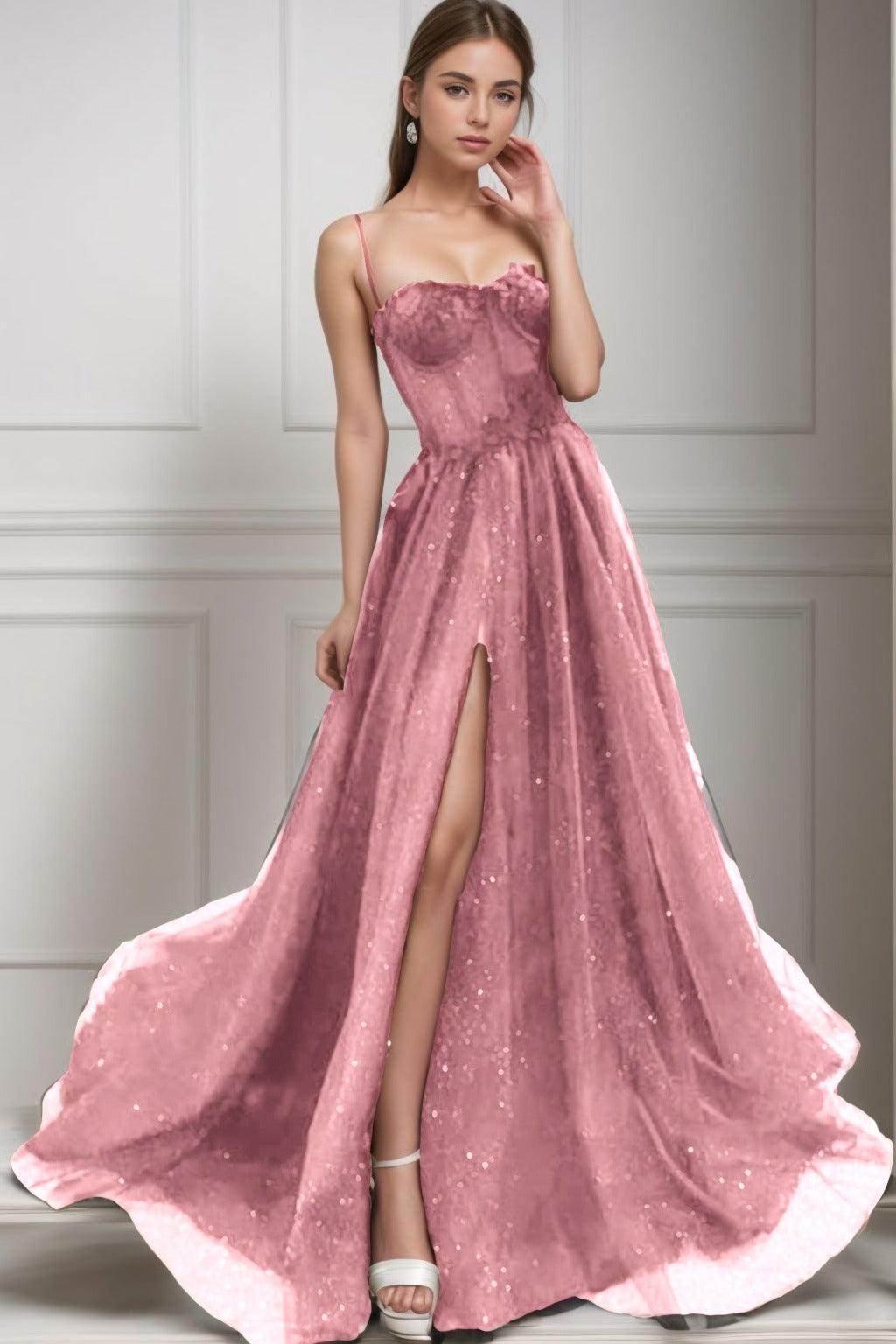 A-Line Sweep-Brush Train Tulle Prom Dress CS0439 - COCOMELODY