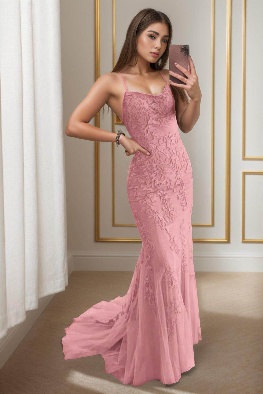 Trumpet-Mermaid Sweep-Brush Train Tulle Prom Dress CS0398 - COCOMELODY