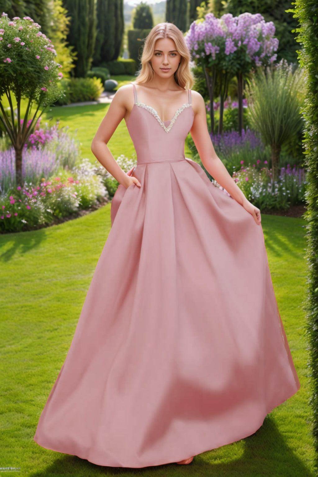 A-Line Floor Length Satin Prom Dress CS0451 - COCOMELODY