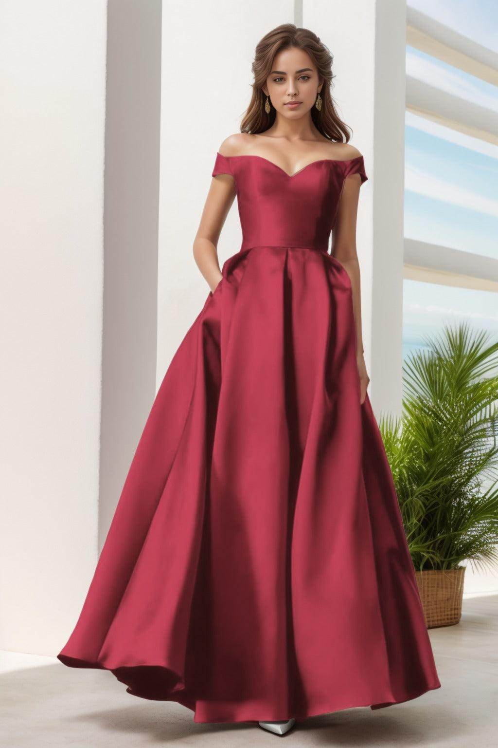 A-Line Floor Length Satin Prom Dress CS0408 - COCOMELODY