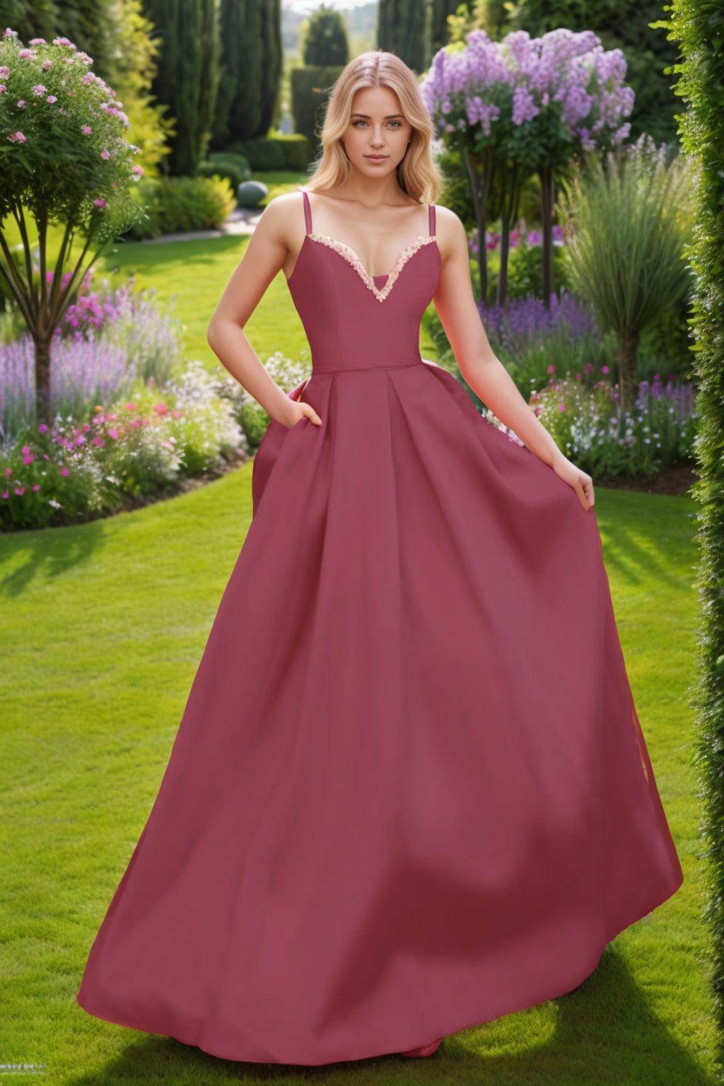 A-Line Floor Length Satin Prom Dress CS0451 - COCOMELODY