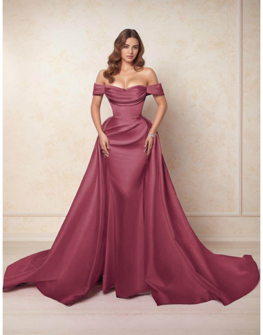 A-Line Chapel Train Satin Prom Dress CS0416 - COCOMELODY