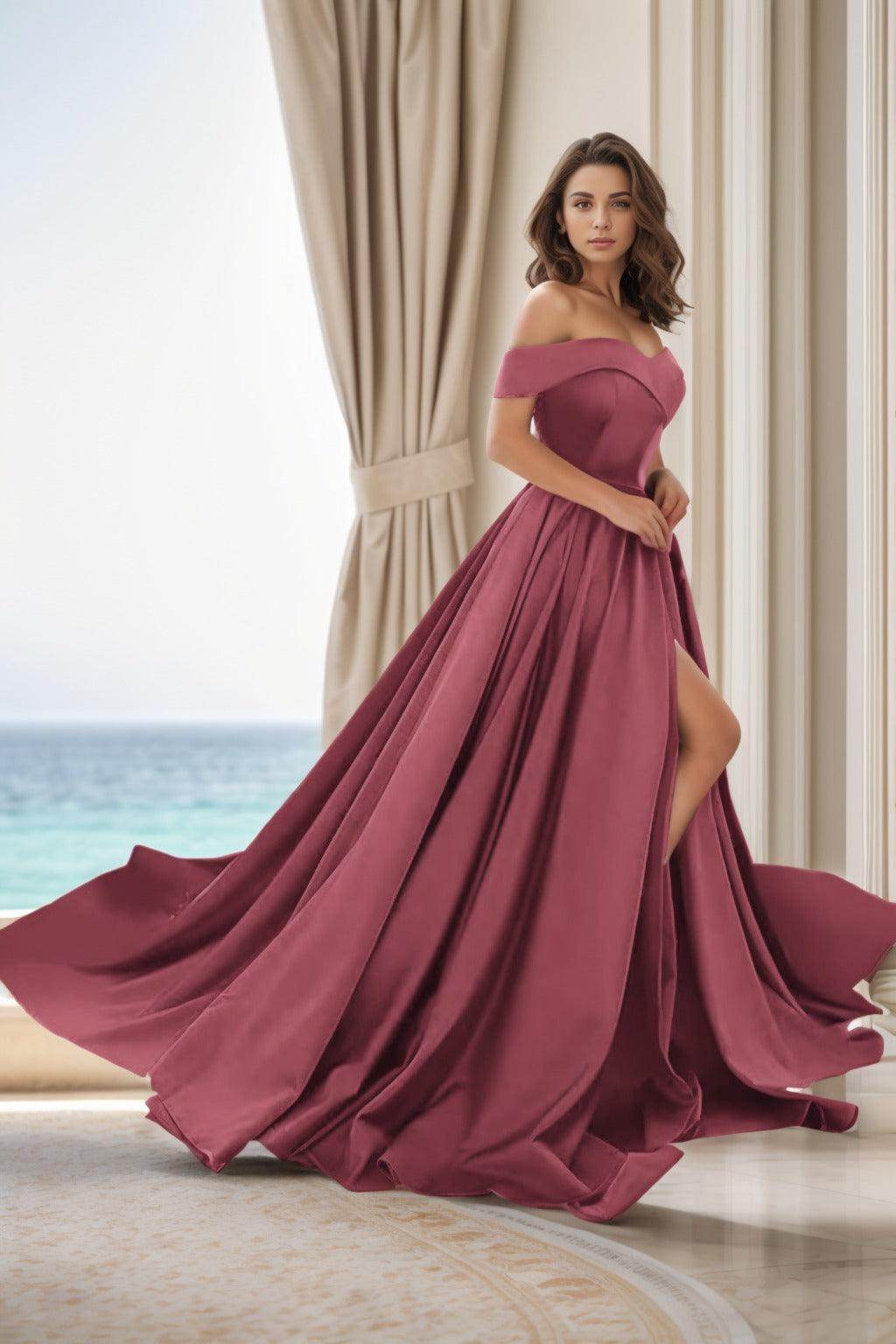 A-Line Court Train Satin Prom Dress CS0405 - COCOMELODY