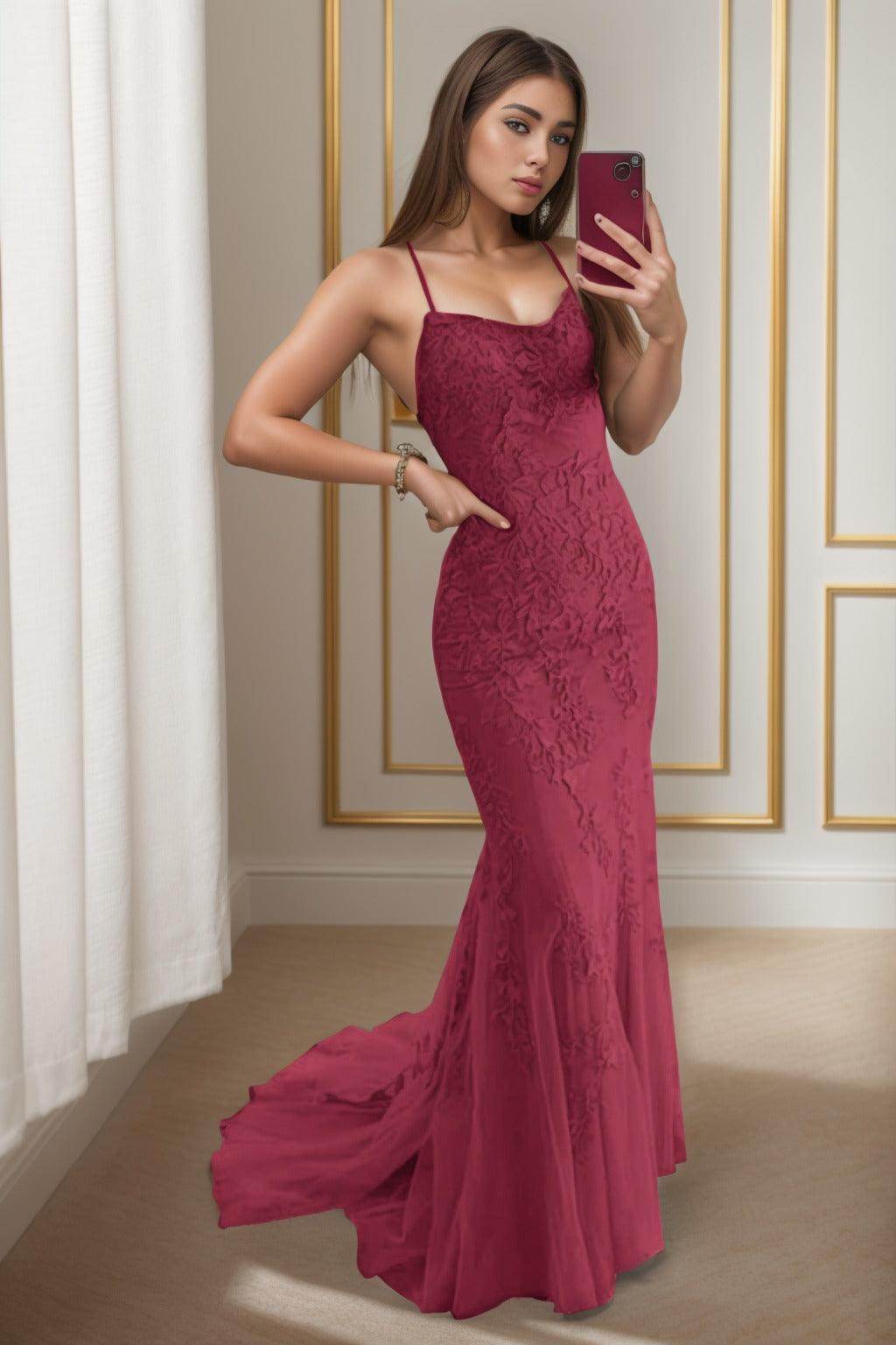 Trumpet-Mermaid Sweep-Brush Train Tulle Prom Dress CS0398 - COCOMELODY