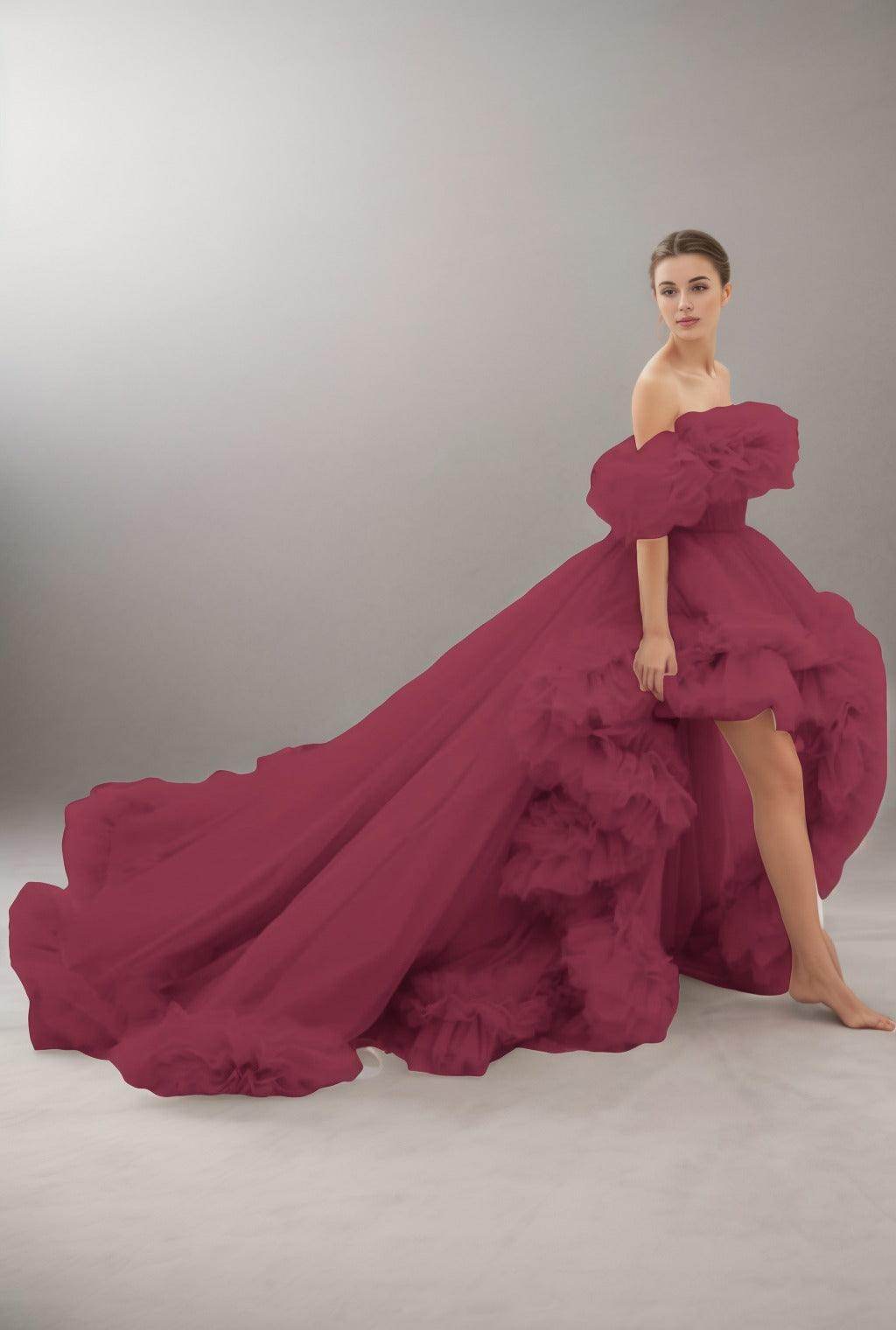 A-Line Court Train Tulle Prom Dress CS0406 - COCOMELODY