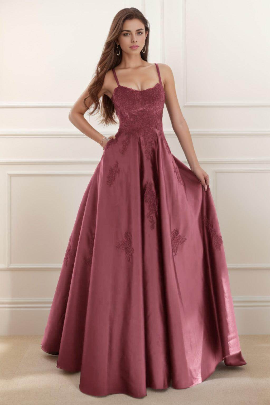 A-Line Floor Length Satin Prom Dress CS0458 - COCOMELODY