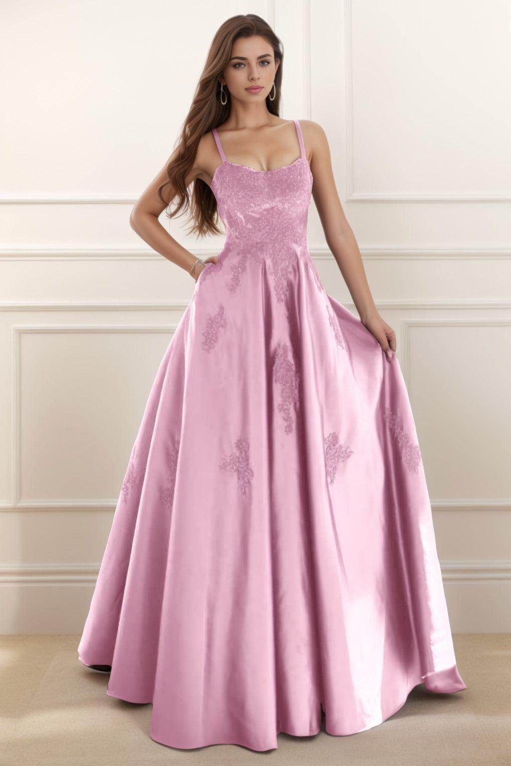 A-Line Floor Length Satin Prom Dress CS0458 - COCOMELODY