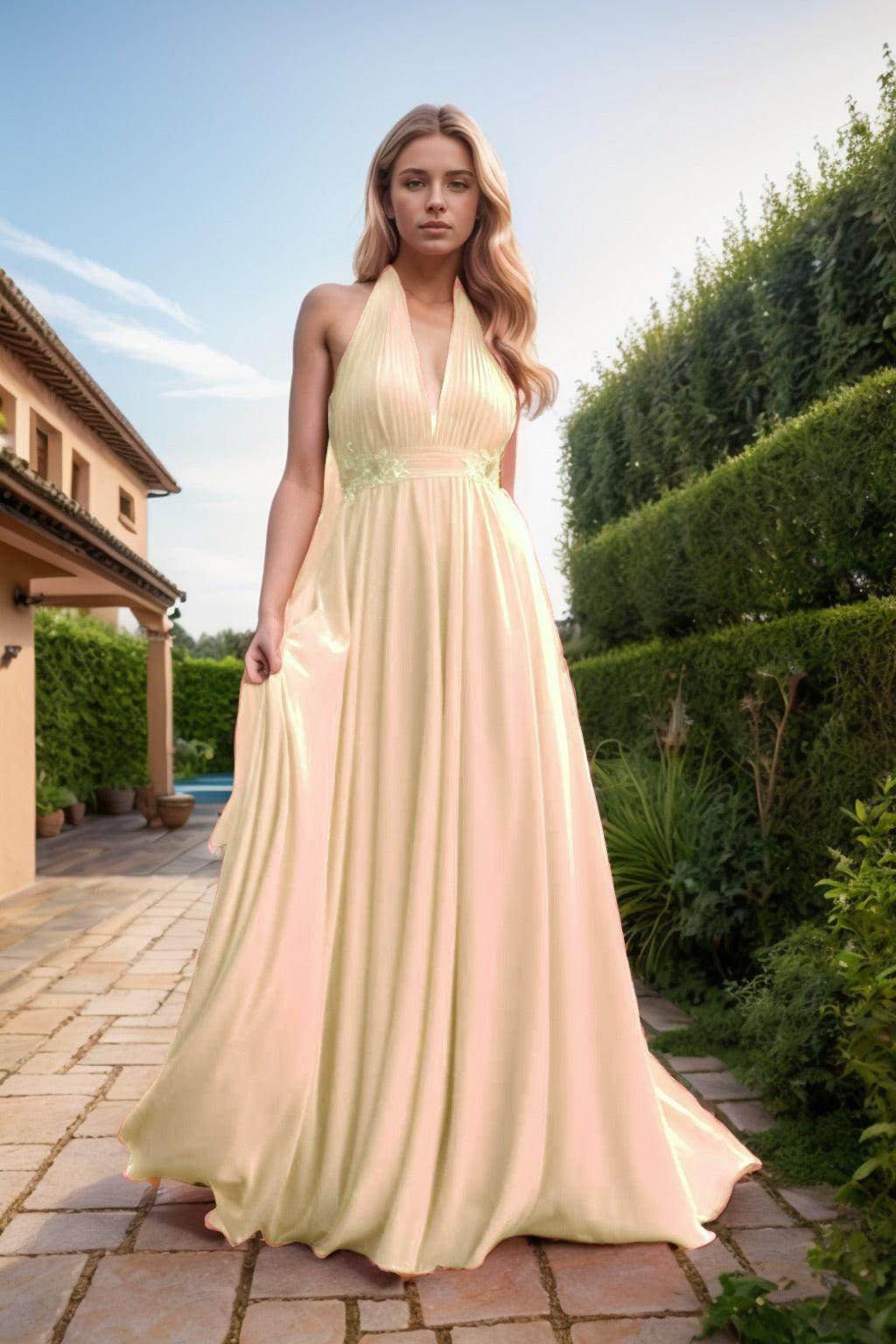 A-Line Sweep-Brush Train Chiffon Prom Dress CS0457 - COCOMELODY