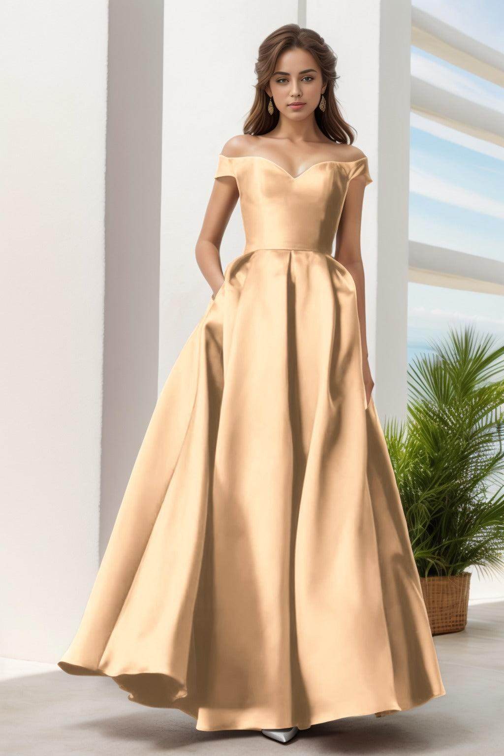 A-Line Floor Length Satin Prom Dress CS0408 - COCOMELODY