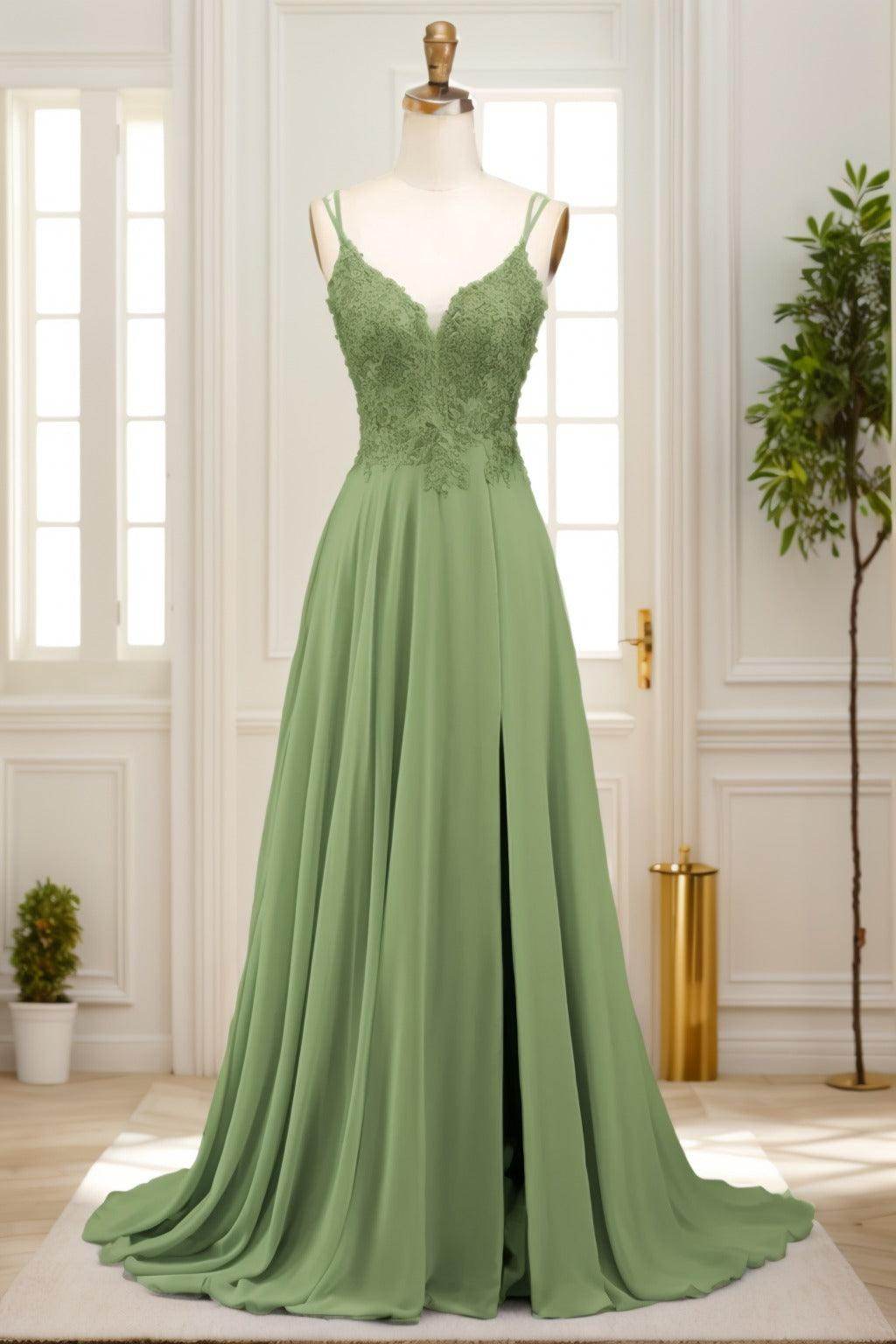 A-Line Sweep-Brush Train Chiffon Prom Dress CS0470 - COCOMELODY
