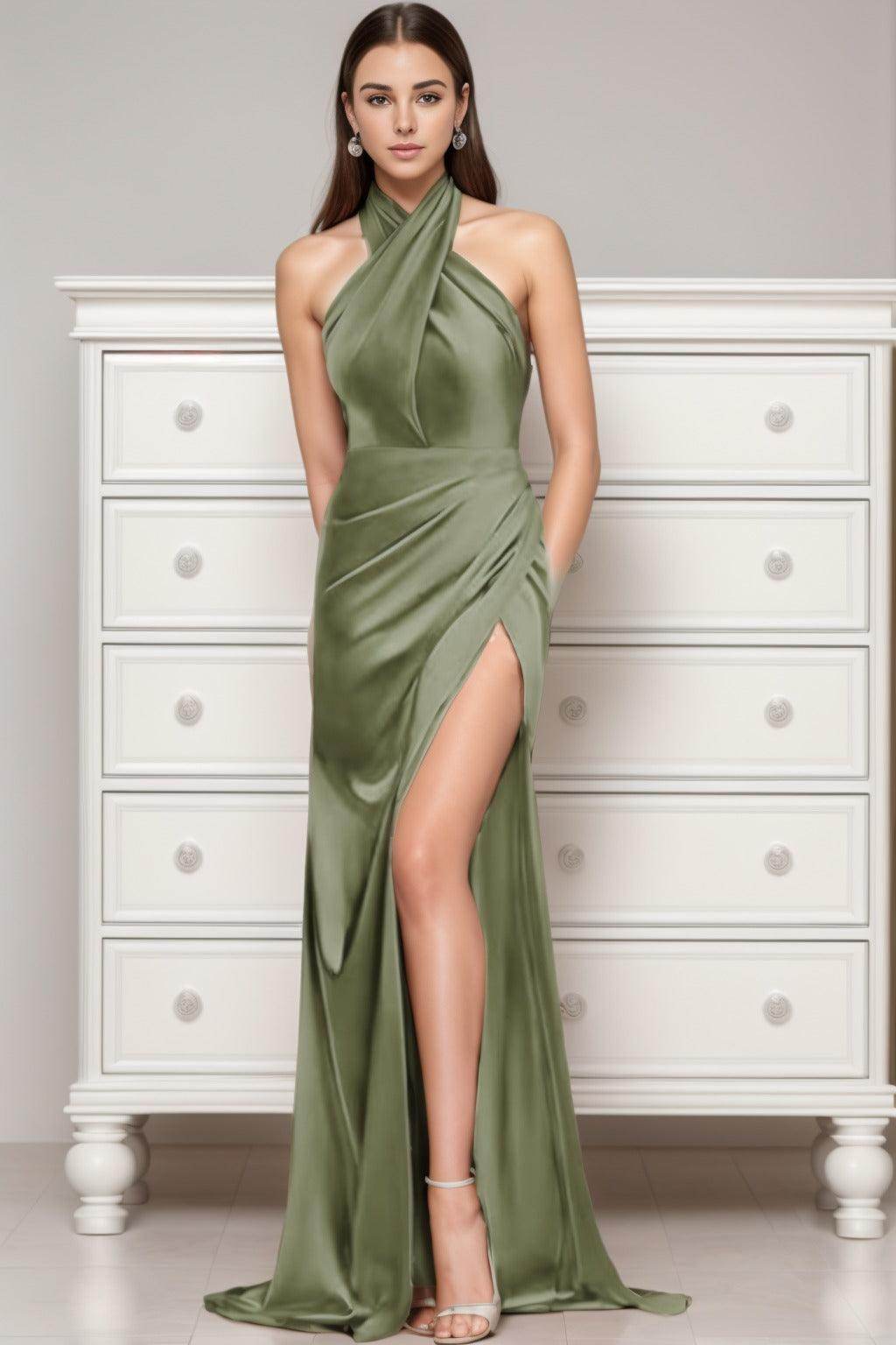 Sheath-Column Sweep-Brush Train Silk-Like Prom Dress CS0431 - COCOMELODY