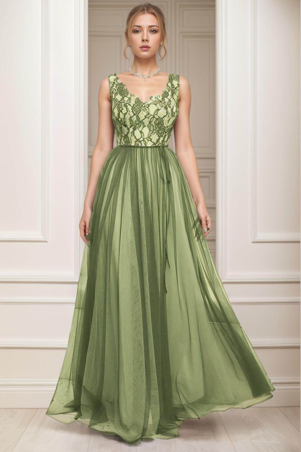 A-Line Sweep-Brush Train Tulle Prom Dress CS0466 - COCOMELODY