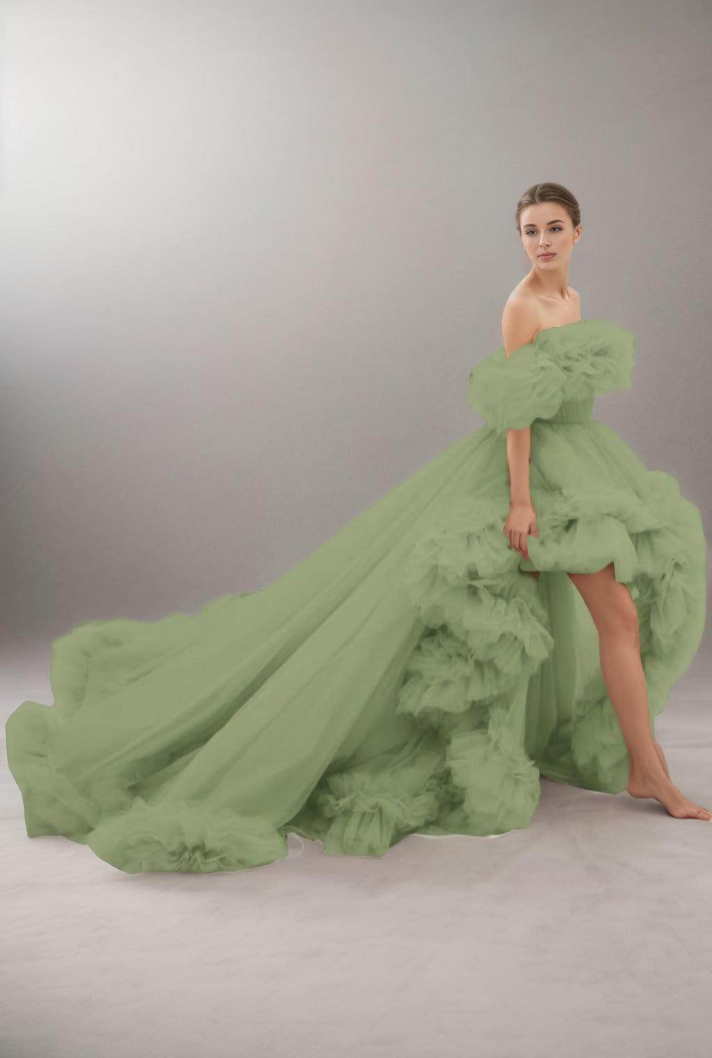 A-Line Court Train Tulle Prom Dress CS0406 - COCOMELODY