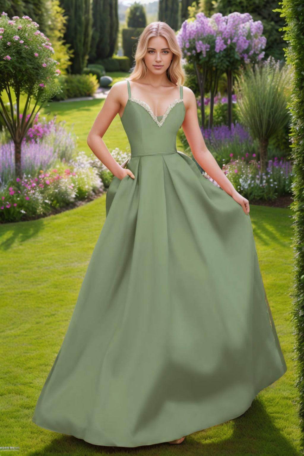 A-Line Floor Length Satin Prom Dress CS0451 - COCOMELODY