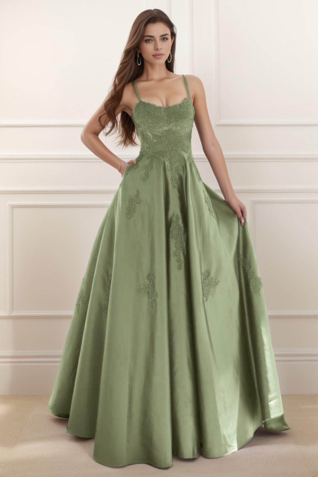 A-Line Floor Length Satin Prom Dress CS0458 - COCOMELODY