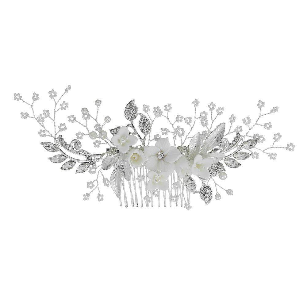 Pearl beaded hair comb Handmade ceramic flower comb 589015686895 - COCOMELODY