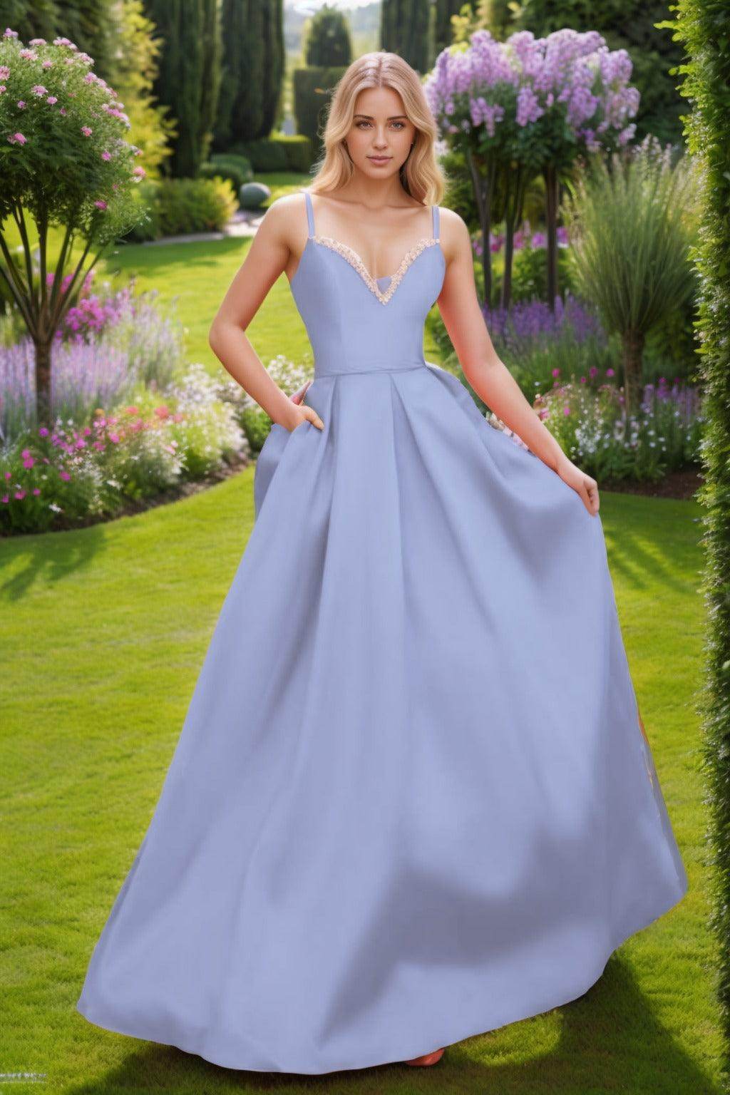 A-Line Floor Length Satin Prom Dress CS0451 - COCOMELODY