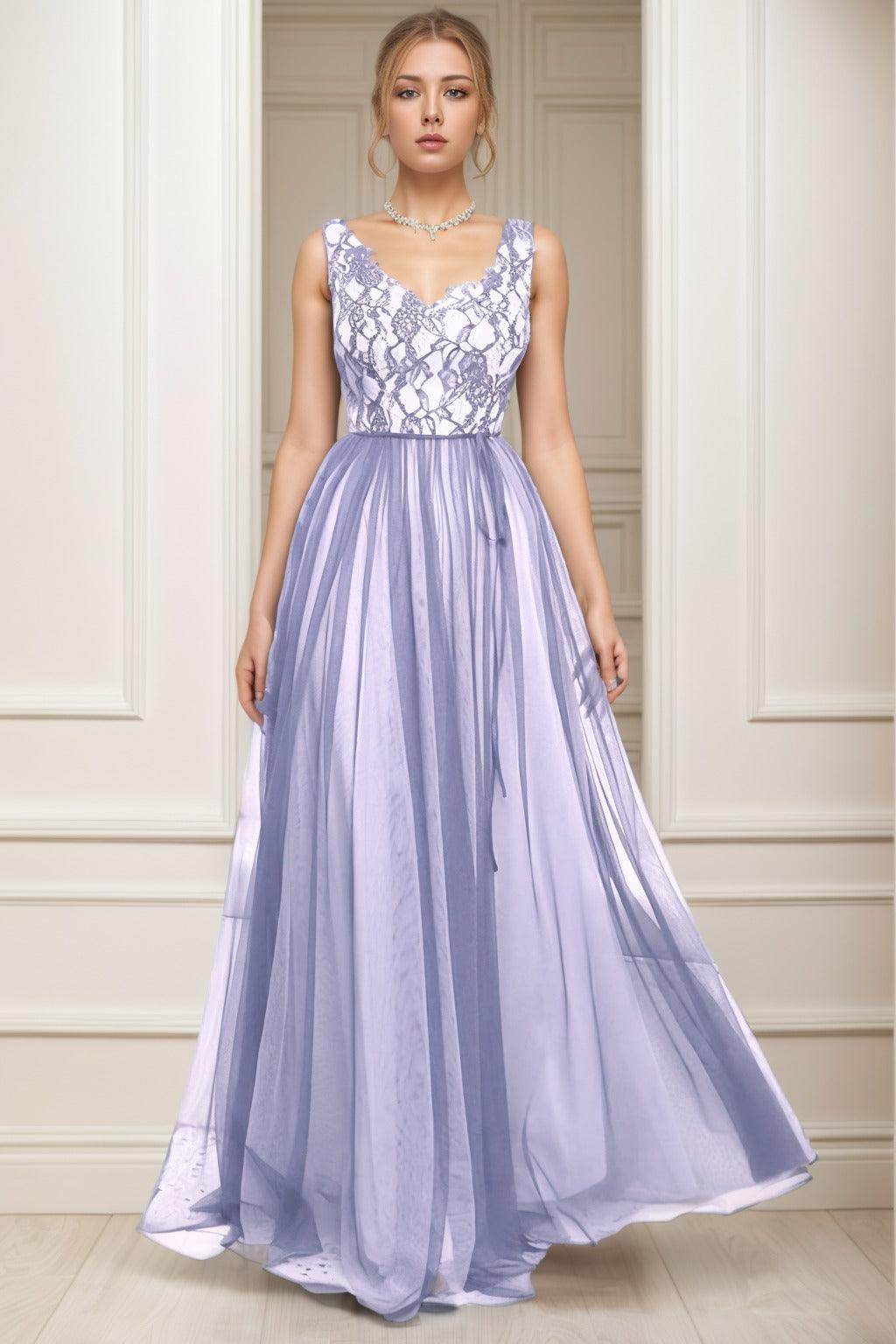 A-Line Sweep-Brush Train Tulle Prom Dress CS0466 - COCOMELODY
