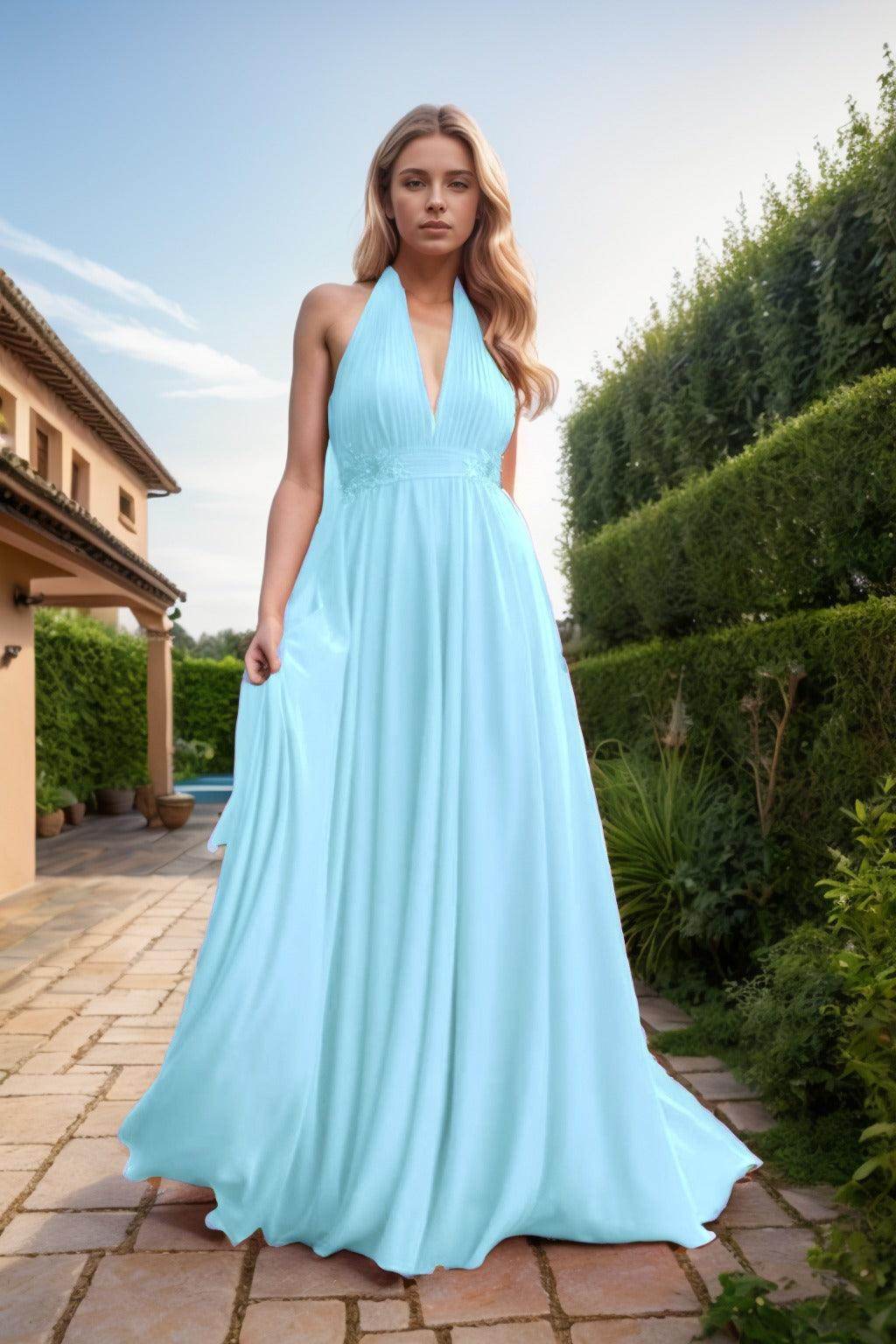 A-Line Sweep-Brush Train Chiffon Prom Dress CS0457 - COCOMELODY