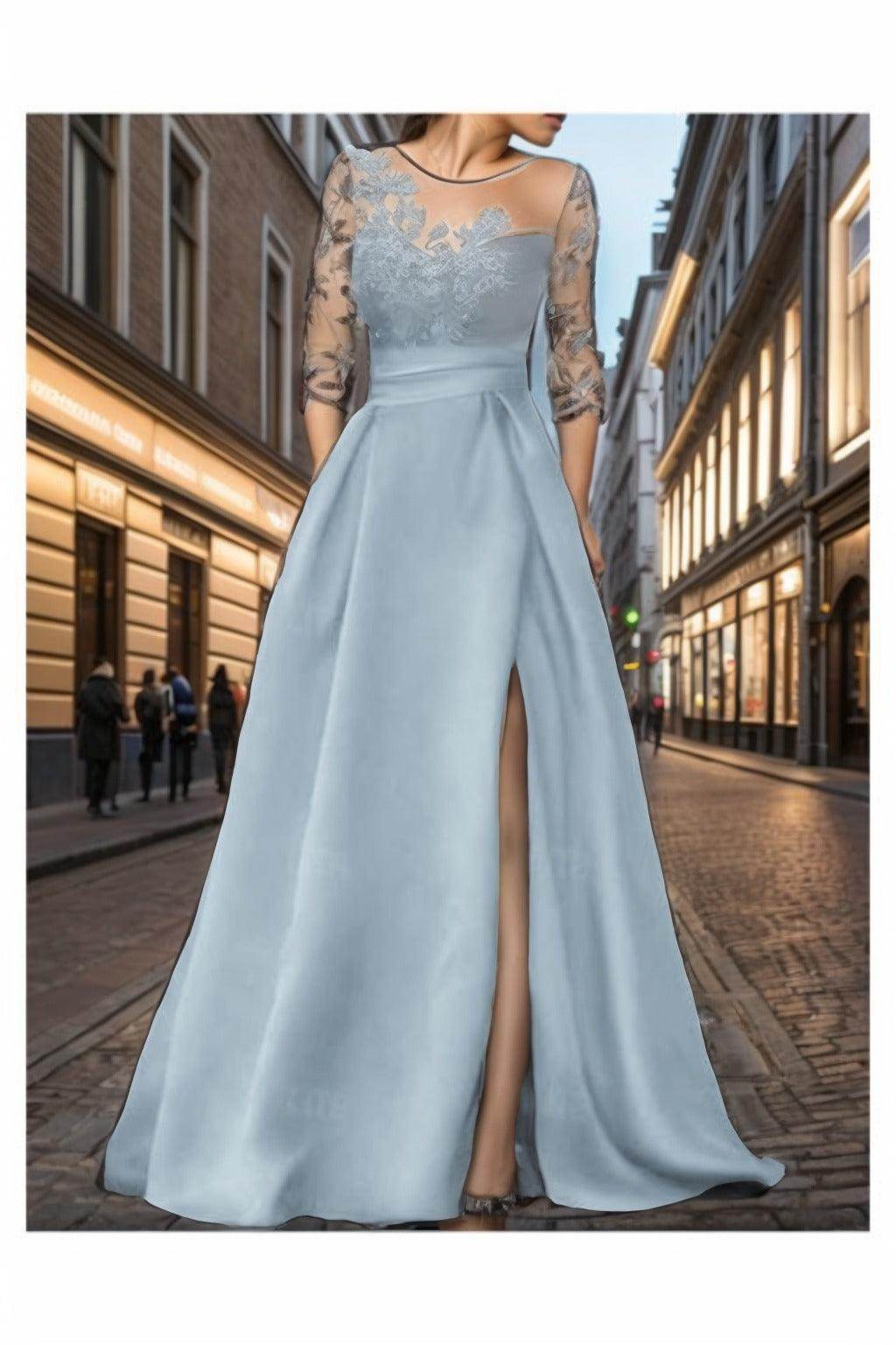 A-Line Sweep-Brush Train Silk-Like Prom Dress CS0456 - COCOMELODY