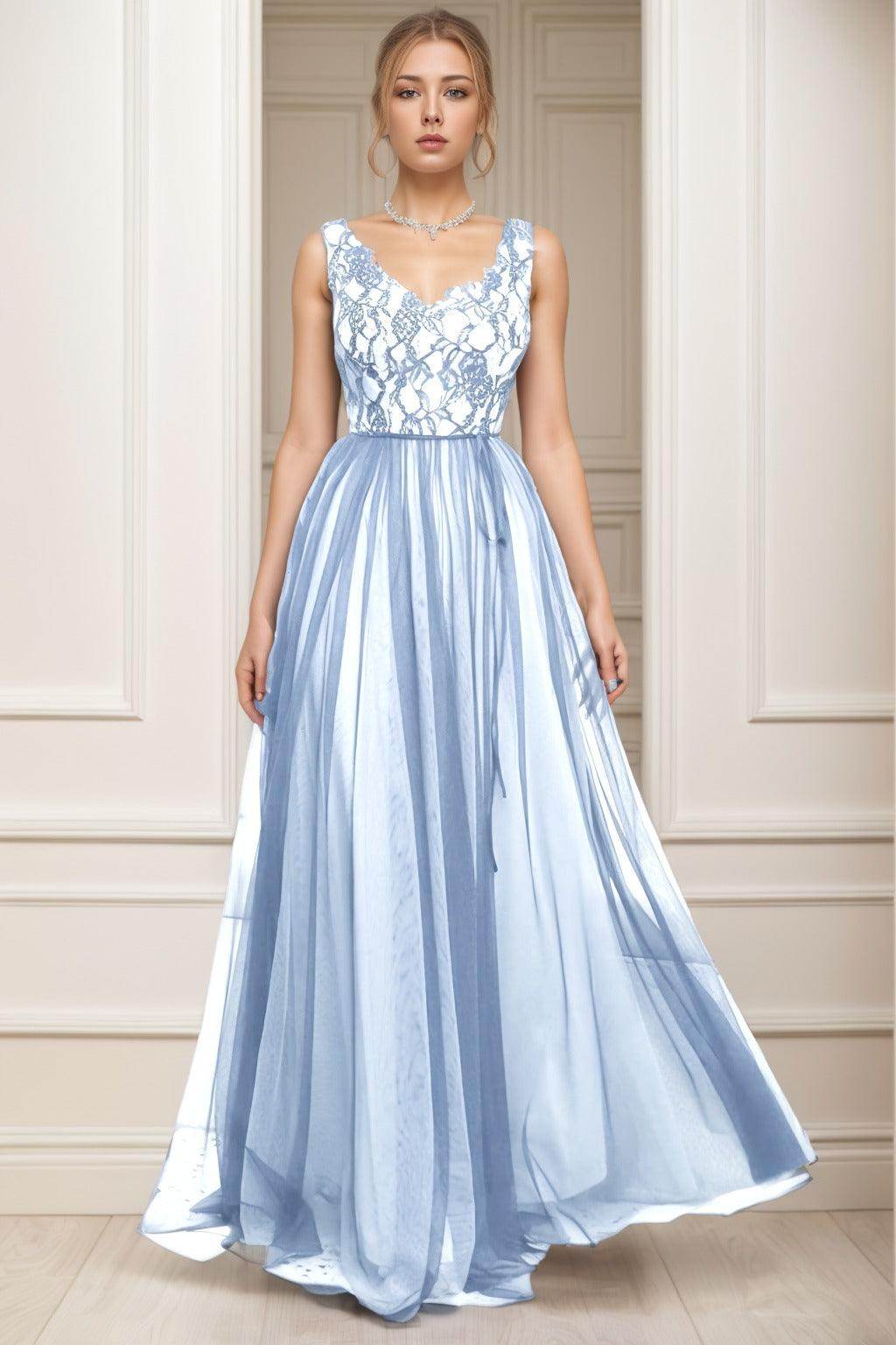 A-Line Sweep-Brush Train Tulle Prom Dress CS0466 - COCOMELODY