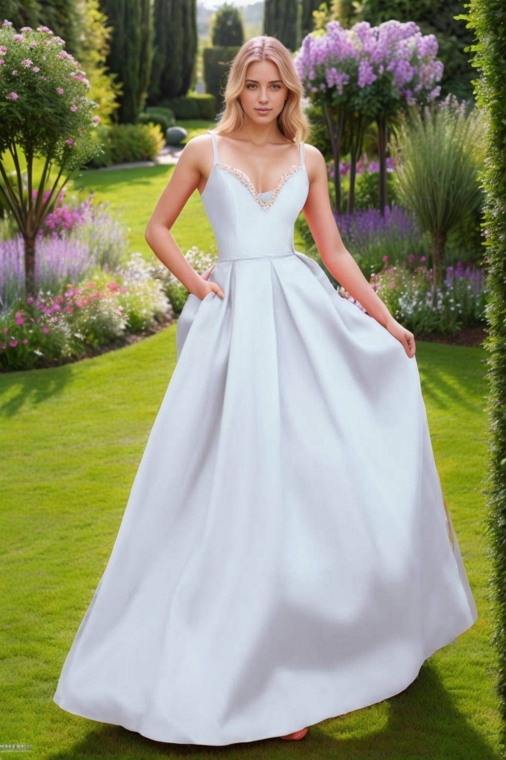 A-Line Floor Length Satin Prom Dress CS0451 - COCOMELODY