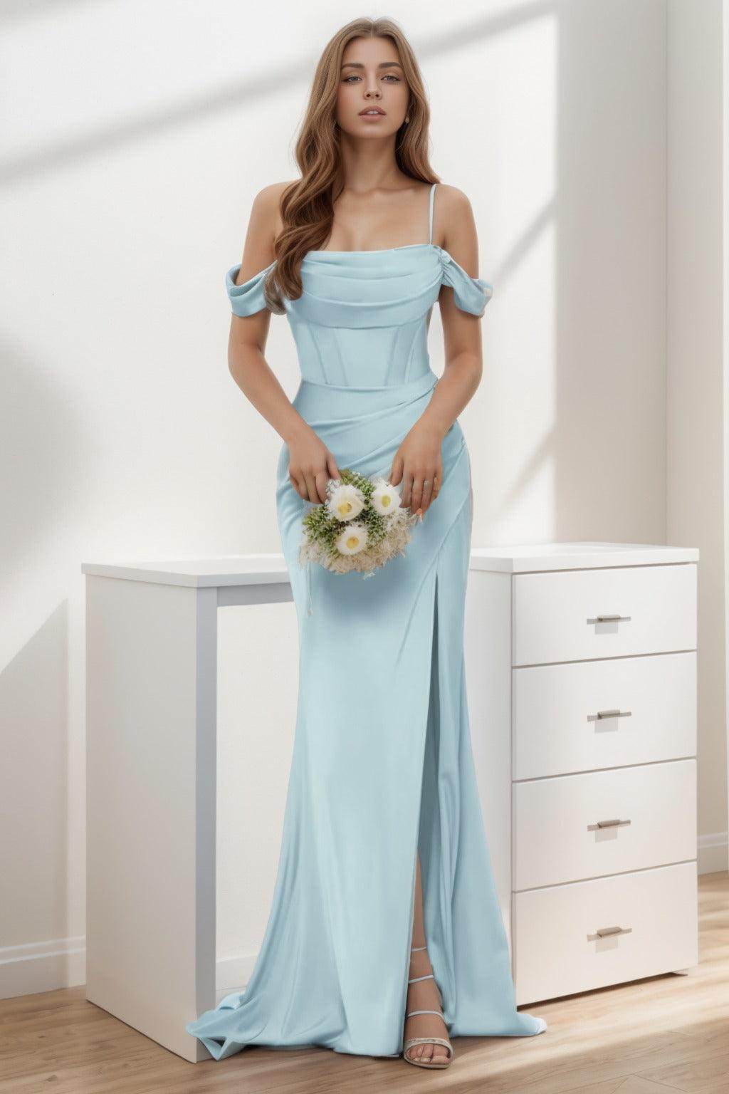 Trumpet-Mermaid Sweep-Brush Train Silk-Like Prom Dress CS0399 - COCOMELODY