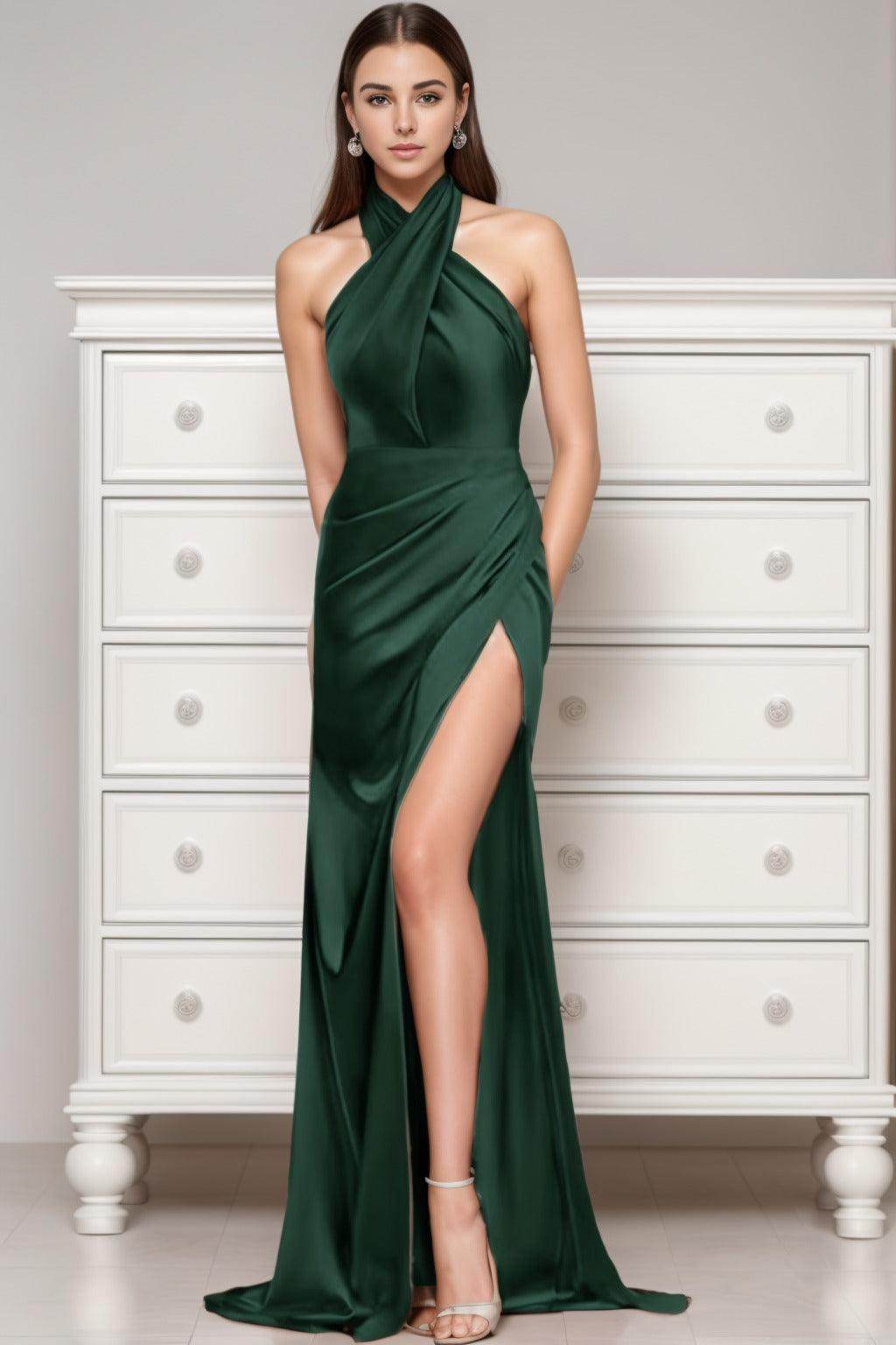 Sheath-Column Sweep-Brush Train Silk-Like Prom Dress CS0431 - COCOMELODY