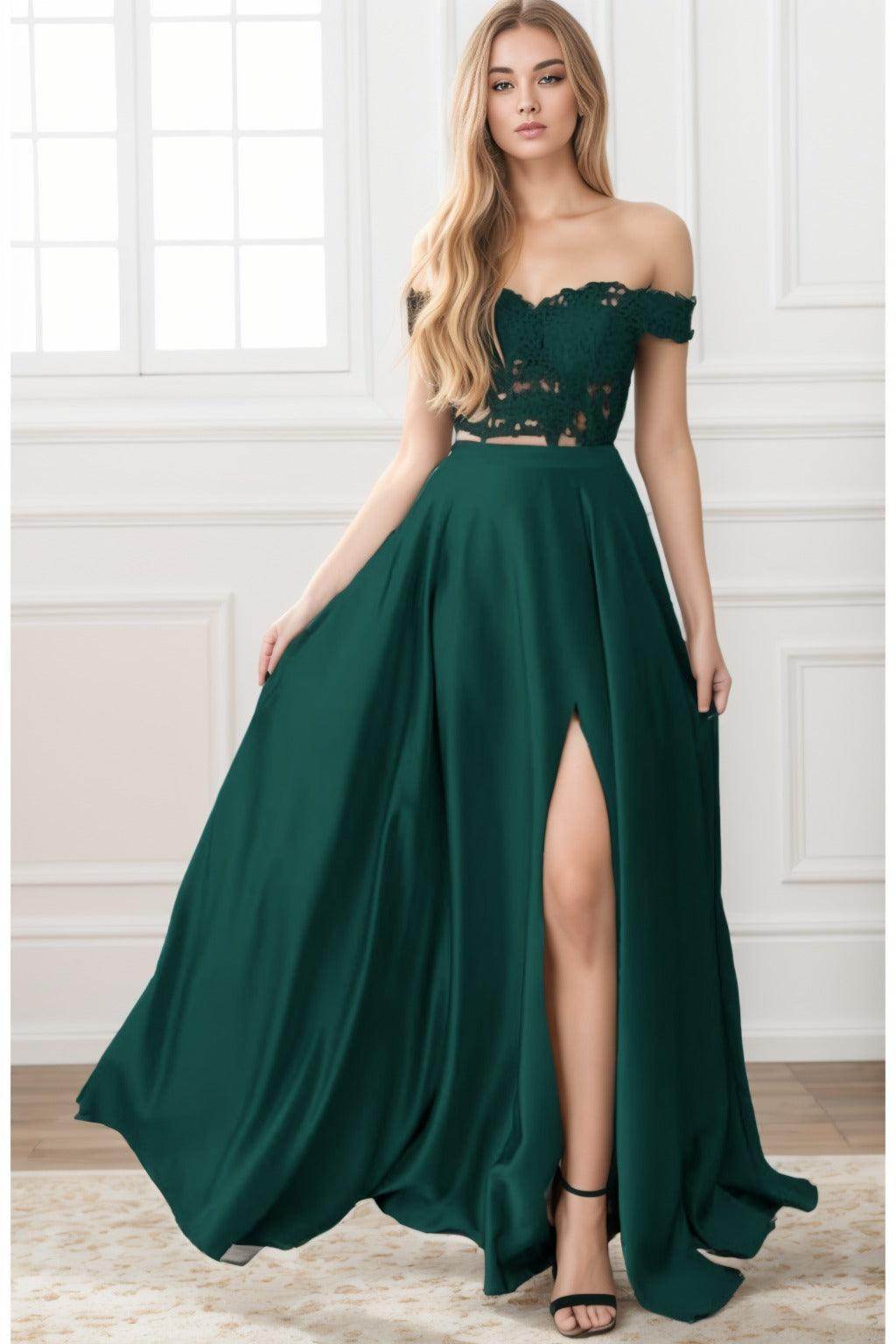 A-Line Sweep-Brush Train Elastic Satin Prom Dress CS0414 - COCOMELODY