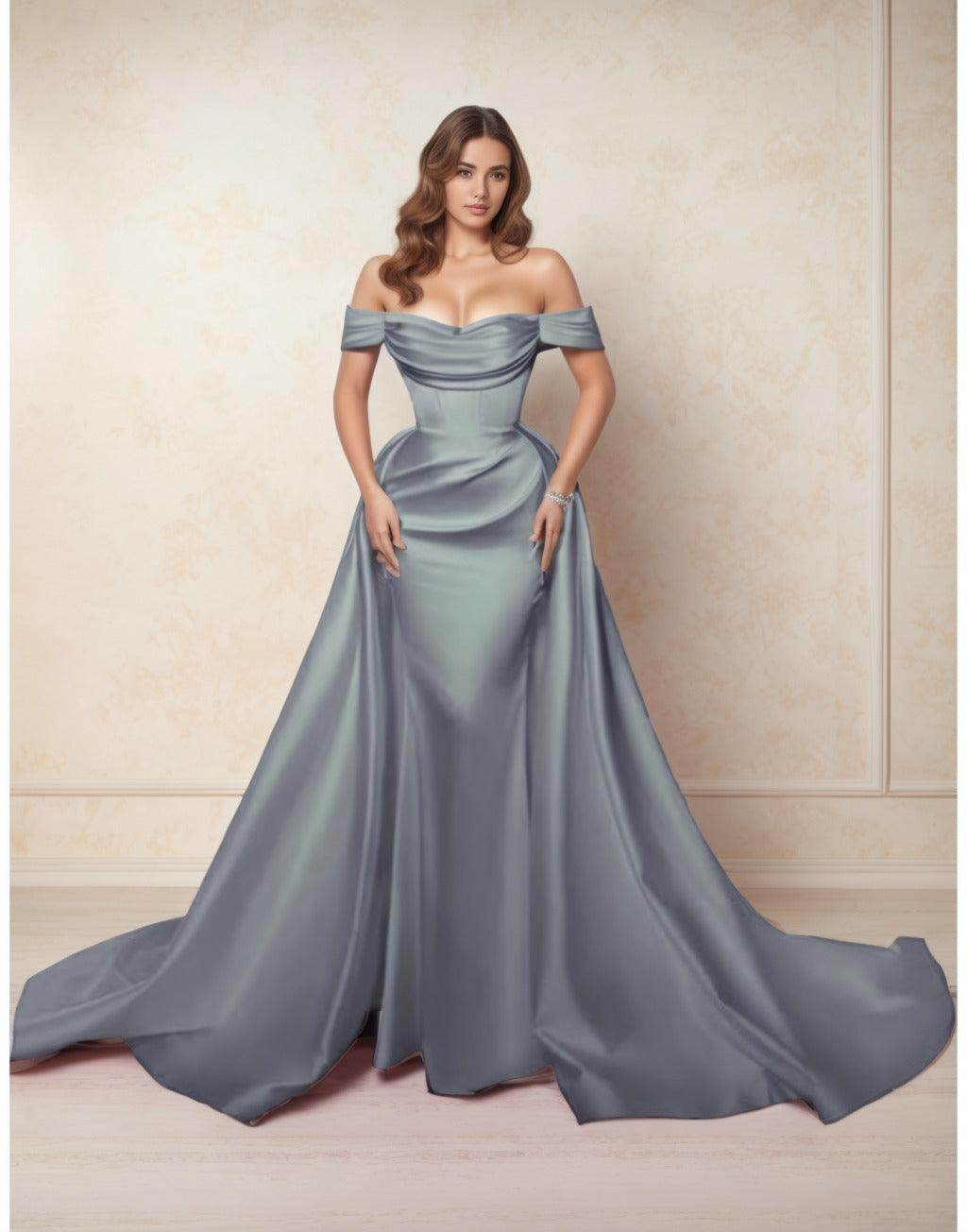 A-Line Chapel Train Satin Prom Dress CS0416 - COCOMELODY
